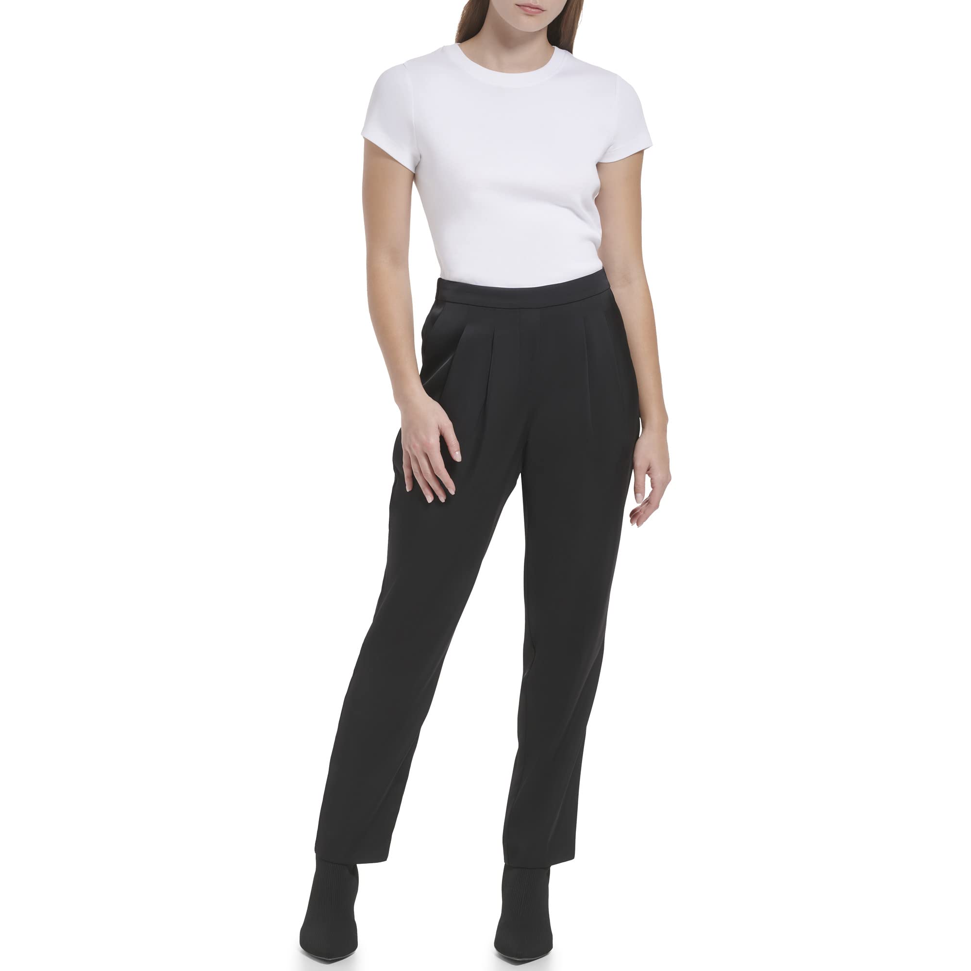 Calvin Klein Women's Slim Fit Shiny Crepe Ankle Pants - Comfortable & Flowy for Work, Office & Evening Out