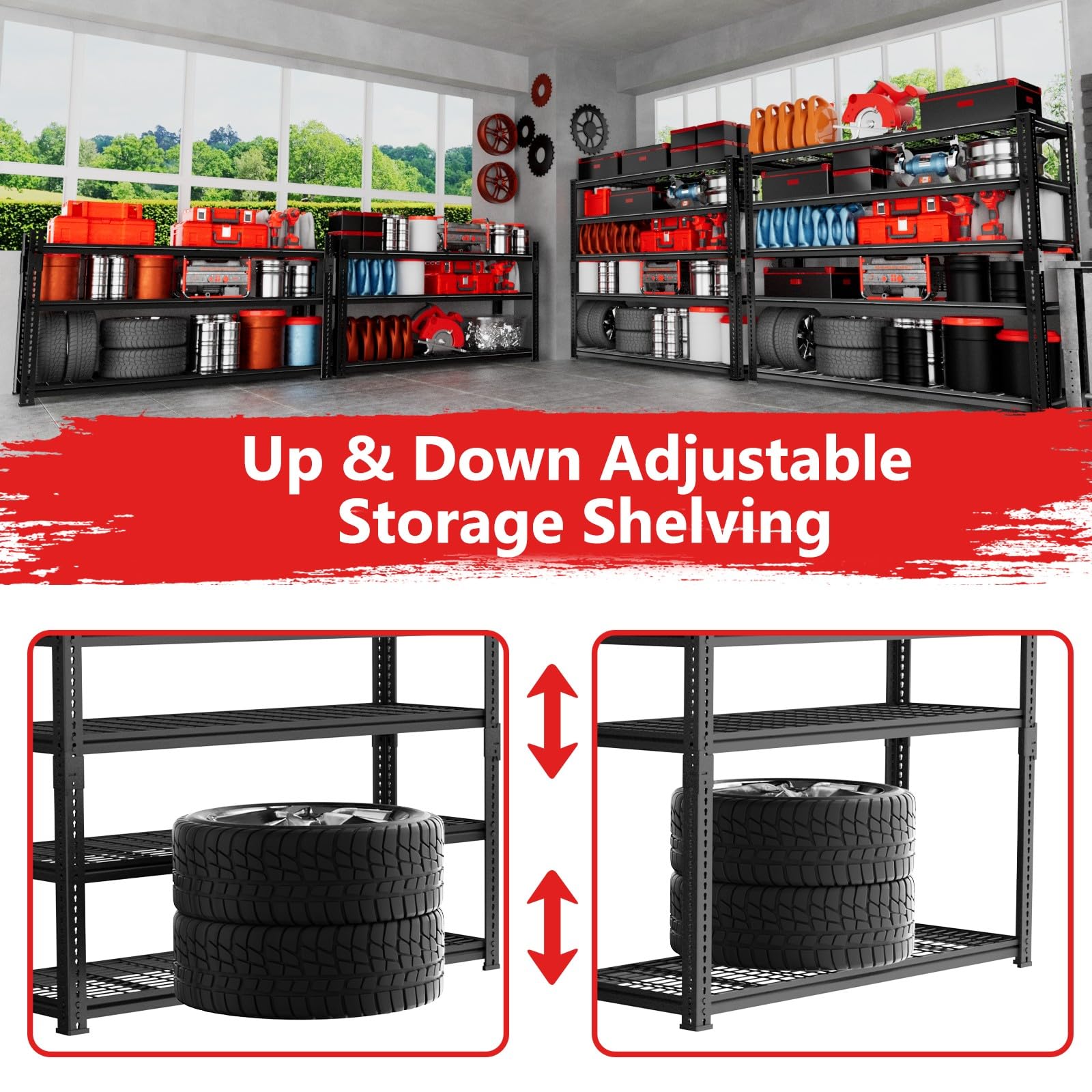 Heavy Duty 5-Tier Metal Storage Shelves 2800 LBS Capacity - 48