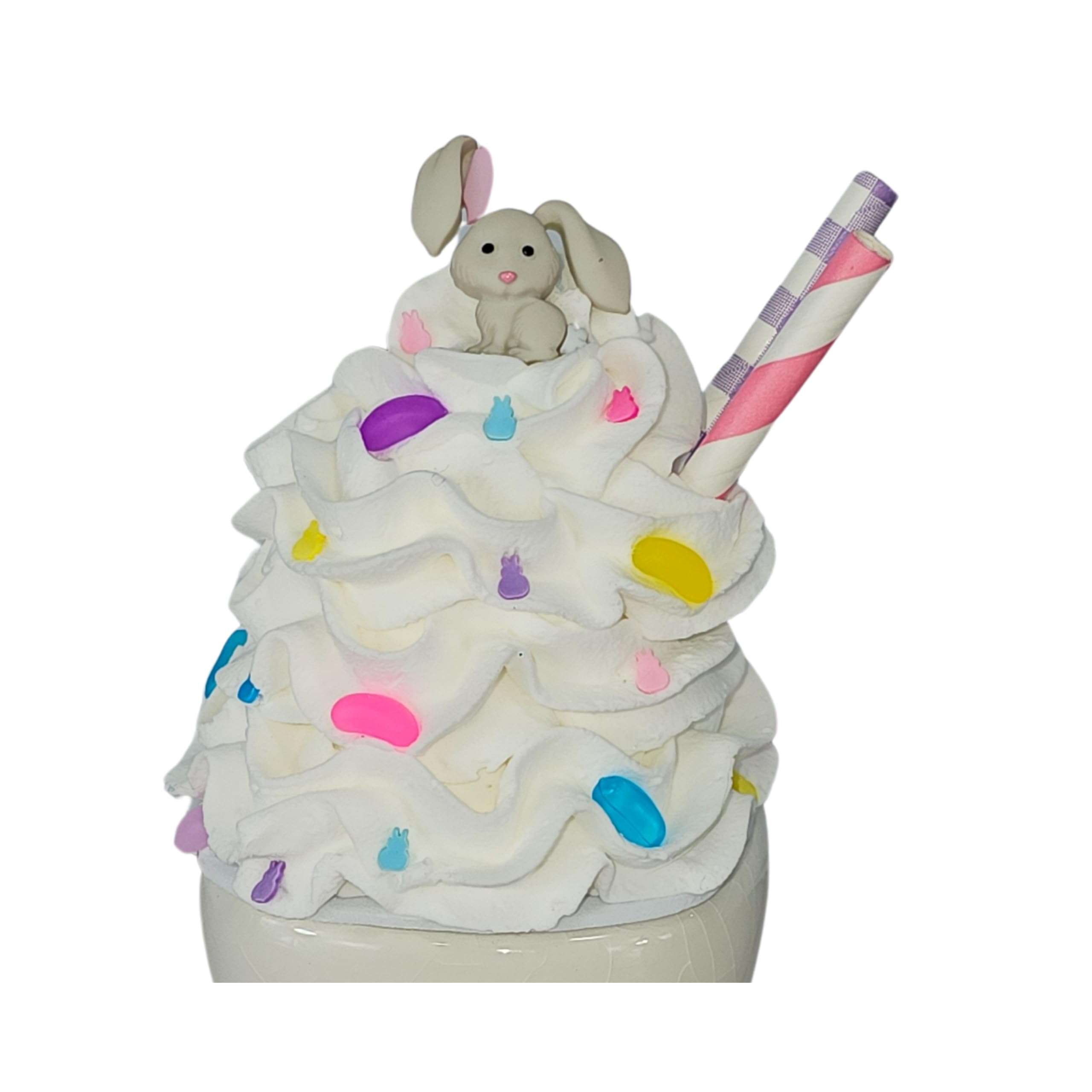 Easter Mini Mug Topper - Marshmallow Mug Decor with Fake Whipped Cream, Jelly Beans & Bunny - Perfect for Easter Tiered Trays, Spring Home Decor, Party Table Centerpieces & Holiday Gift Ideas