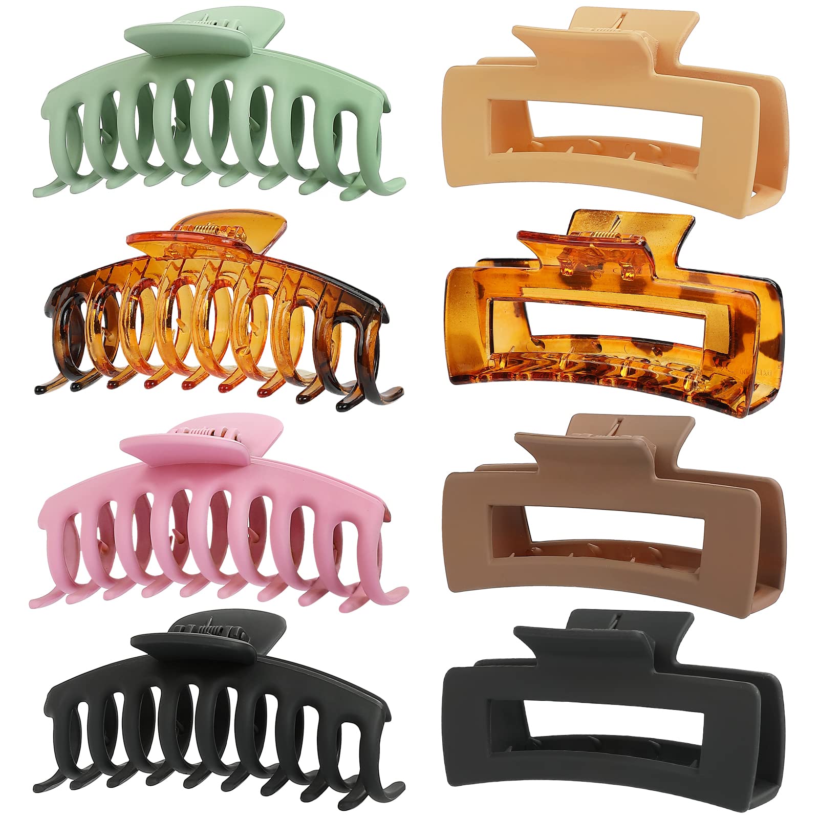 Laxizar 8 Pack Large Hair Claw Clips for Women - 4.3 Inch Rectangular Hair Clips for Styling & Updos
