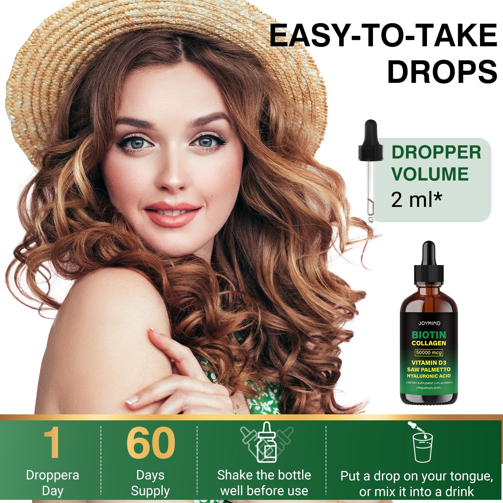 Extra Strength 50000mcg Liquid Biotin & Collagen Drops for Hair Growth - Promotes Strong Healthy Skin & Nails - Perfect for Daily Beauty Routine & Hair Care Regimen