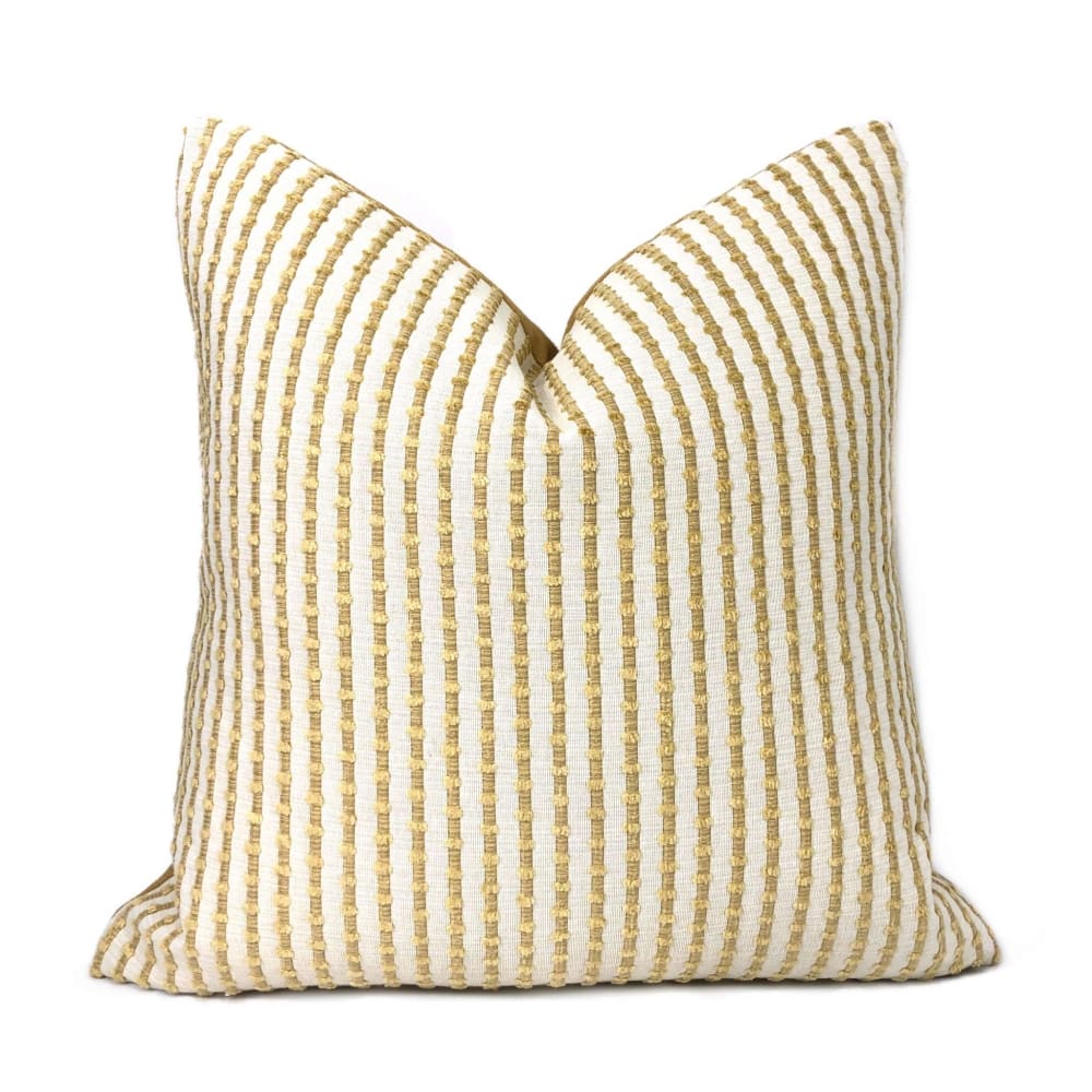 Premium Sinclair Cream & Wheat Embroidered Texture Stripe Pillow Cover - Soft Cotton Decorative Throw Pillow Case for Living Room, Bedroom & Sofa Decor