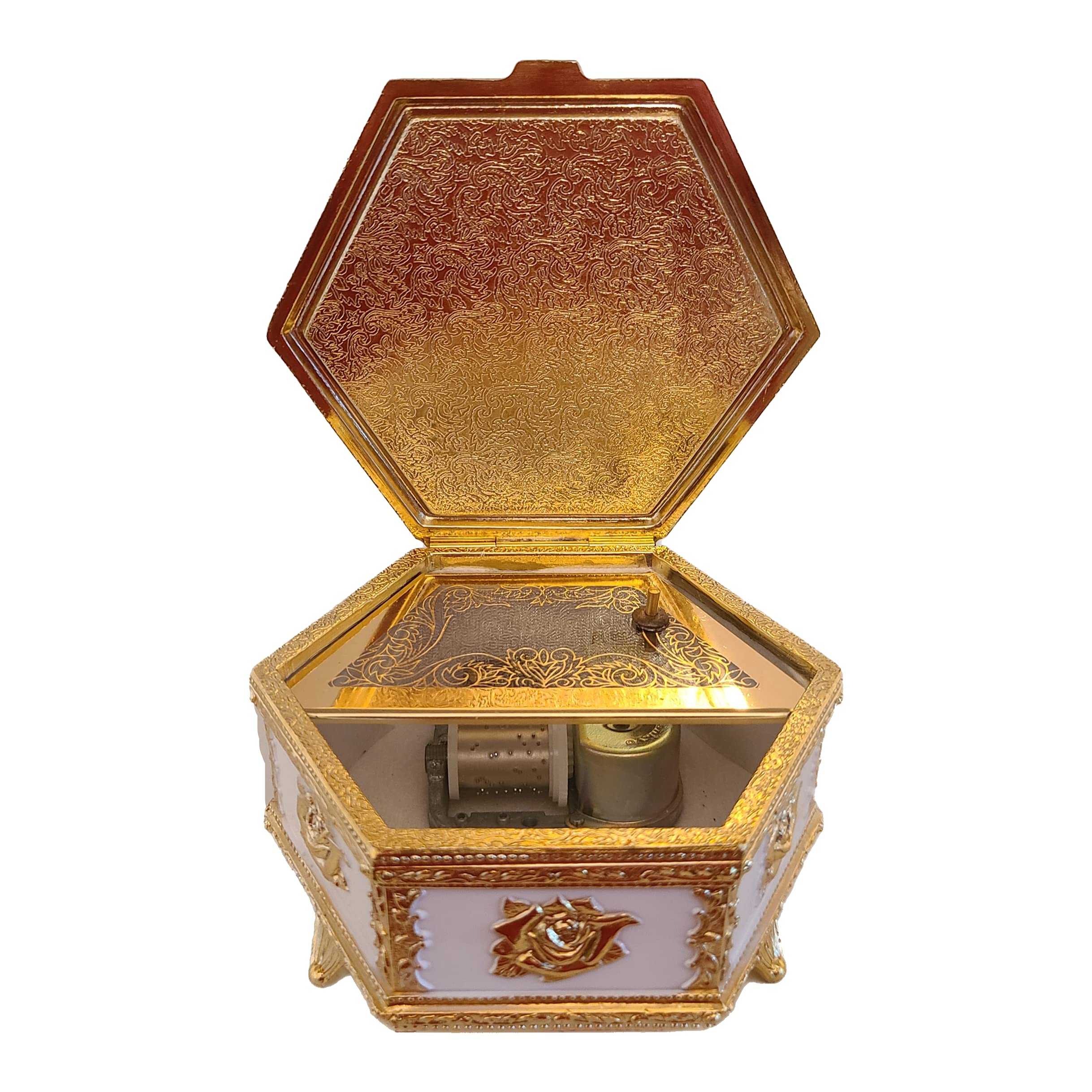 Hexagon Floral Music Jewelry Box with Lined Compartment - Plays Ice Castles Theme Song | Perfect Gift for Birthdays, Anniversaries & Home Decor