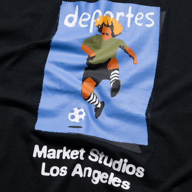 Market Illustrated Soccer T-Shirt - Black - Comfortable Sports Apparel for Soccer Fans & Players - Perfect for Training, Matches & Casual Wear