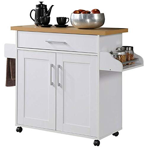 Mobile Kitchen Island Cart with Spice Rack & Towel Holder - Wood Top Rolling Kitchen Cart with Storage Drawers for Home, Hotel & Dining Room - Perfect for Small Spaces, Food Prep & Extra Counter Space