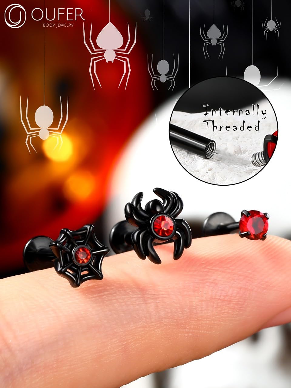 OUFER 16G Lip Rings - 316L Surgical Stainless Steel Internally Threaded Lip Piercing Jewelry for Men & Women | Spider Labret, Helix Piercing | Perfect for Everyday Wear, Parties & Alternative Fashion