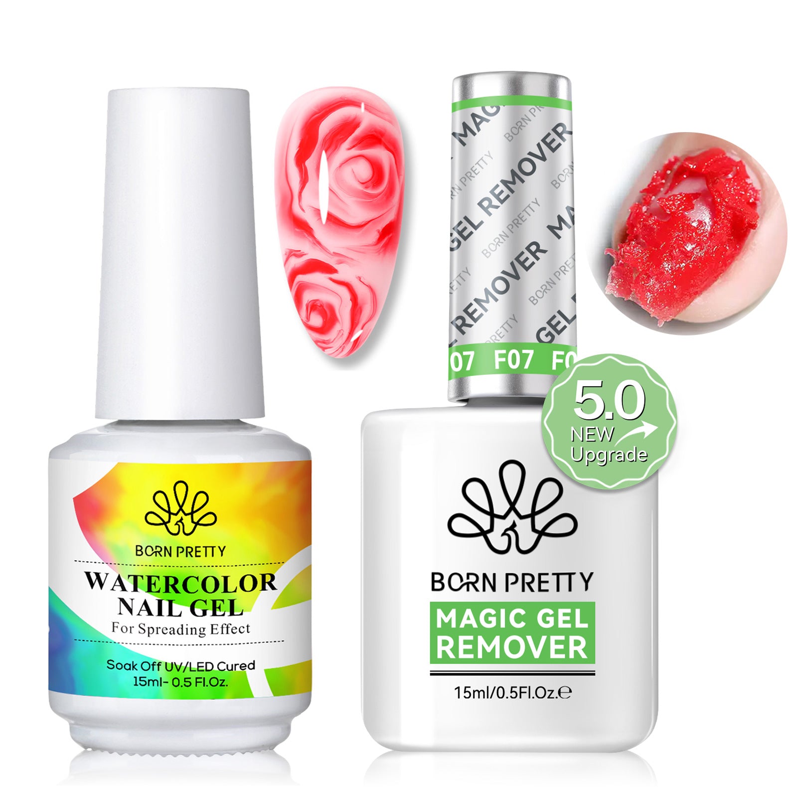 2 Pack Magic Gel Remover with Watercolor Gel 15ml - Professional Nail Art Soak Off Solution for Salon & Home Manicure