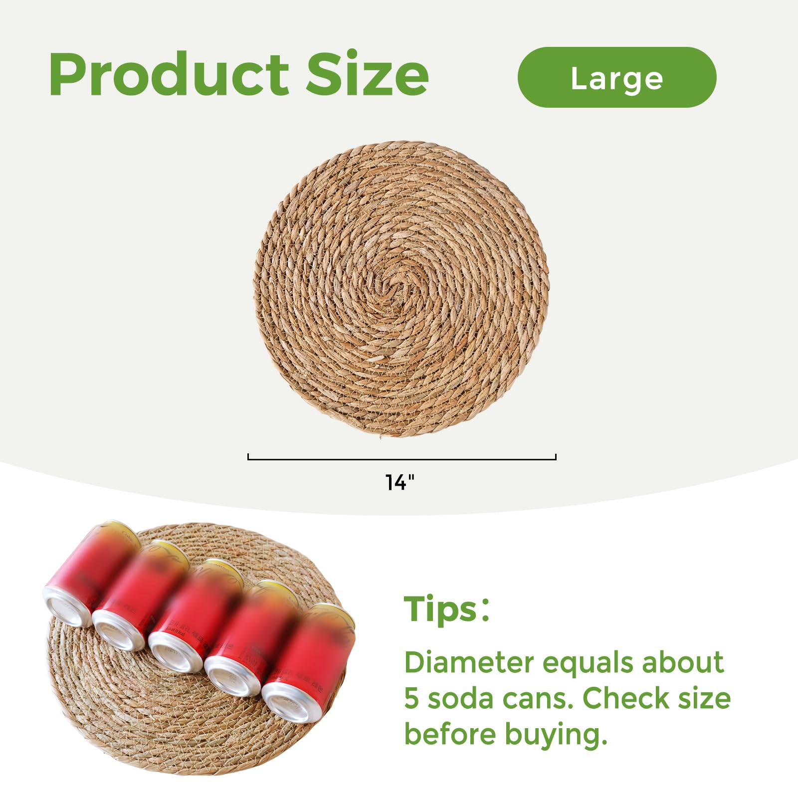 13.8 Inch Round Hand Woven Rattan Placemats Set of 10 - Boho Farmhouse Chargers for Dinner Plates, Braided Table Mats for Dining Room Decor | Perfect for Farmhouse, Rustic, and Coastal Style Home Decor
