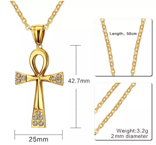 Egyptian Cross Necklace for Men - 14K Gold Pendant with Chain - Perfect for Gifts, Religious Jewelry & Everyday Wear