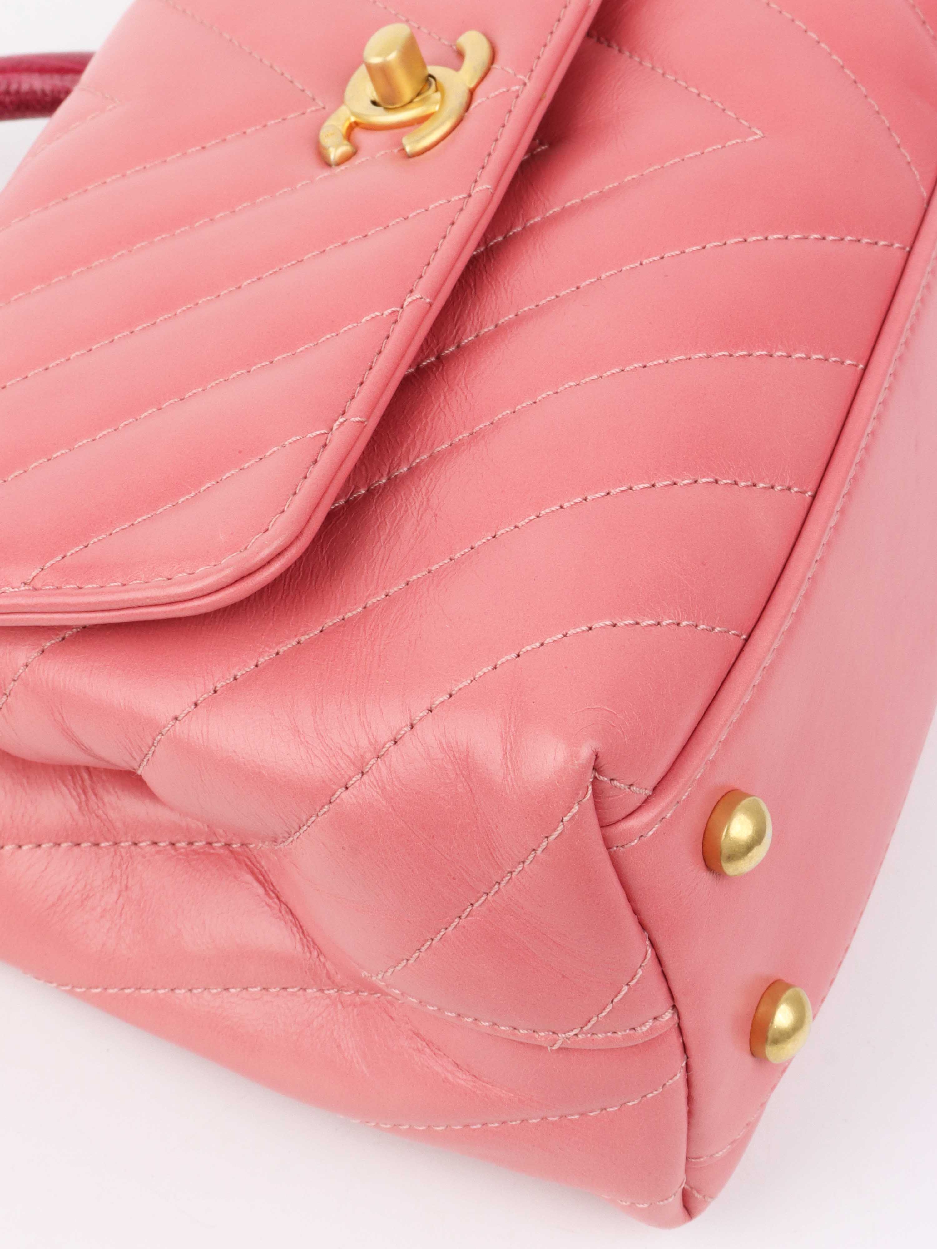 Chanel Small Pink Chevron Coco Handle Bag - Luxury Designer Crossbody Purse for Women, Perfect for Parties, Dating & Special Occasions