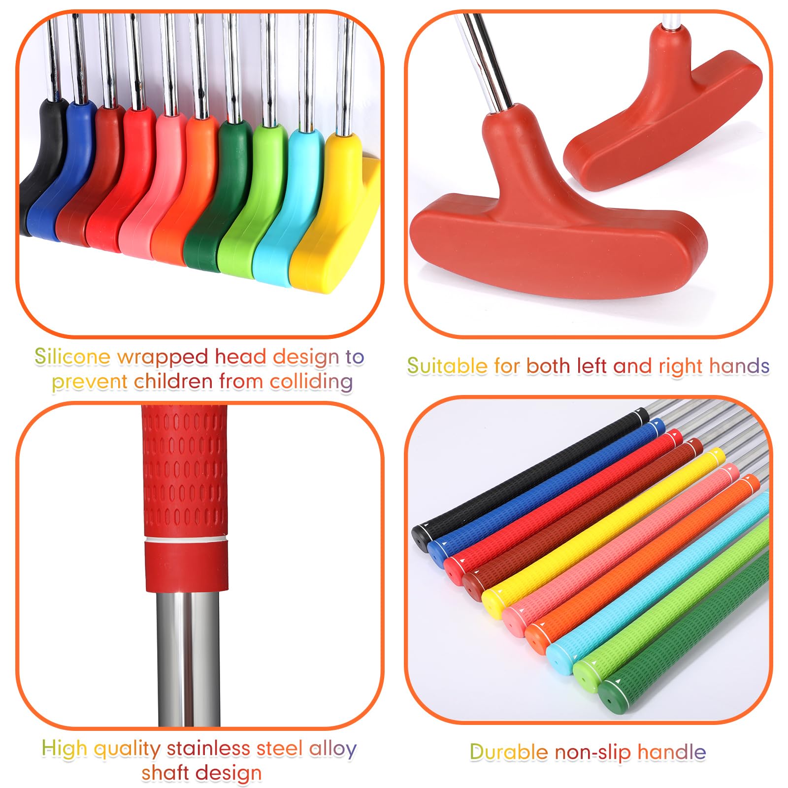 10 Pack Junior Golf Putters with Practice Balls - Left & Right Handed Mini Golf Clubs for Kids, Teens & Adults | Perfect for Backyard Practice, Indoor Training & Family Fun Games