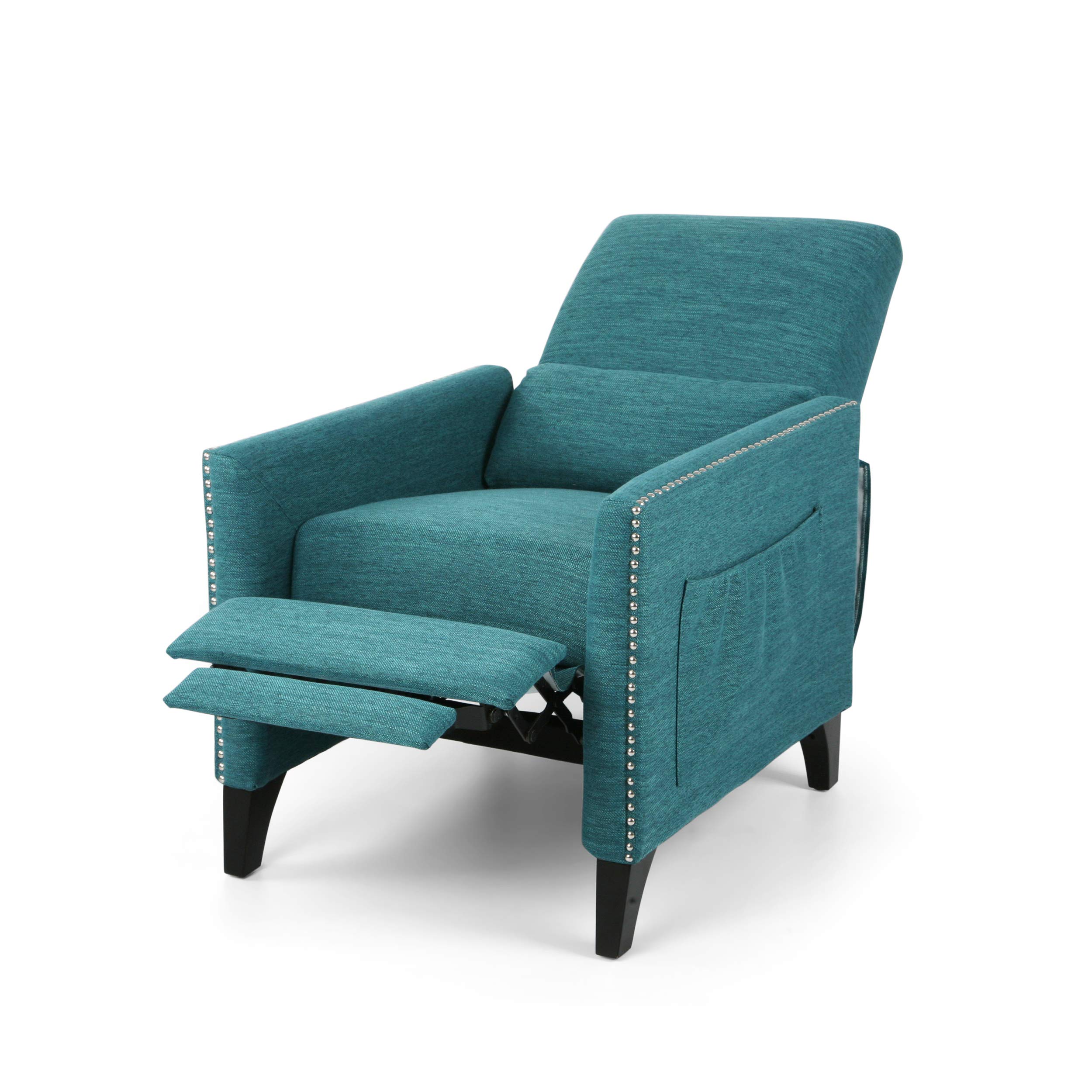 GDFStudio Contemporary Fabric Push Back Recliner Chair - Teal Blue Modern Reclining Sofa for Living Room, Home Theater & Relaxation