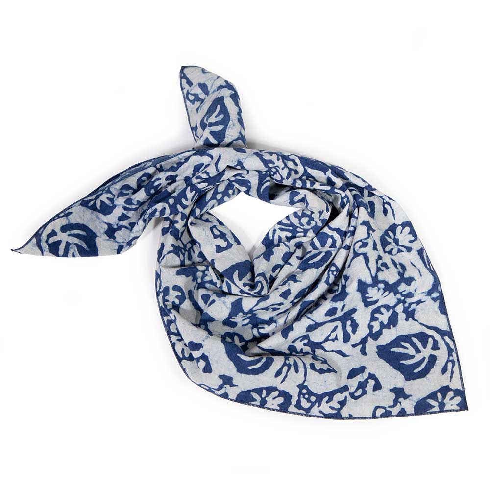 Handmade Indigo Leaf Block Print Bandana Scarf - Stylish & Breathable Cotton Accessory for Women & Men - Perfect for Fashion, Headwear, and Boho Outfits