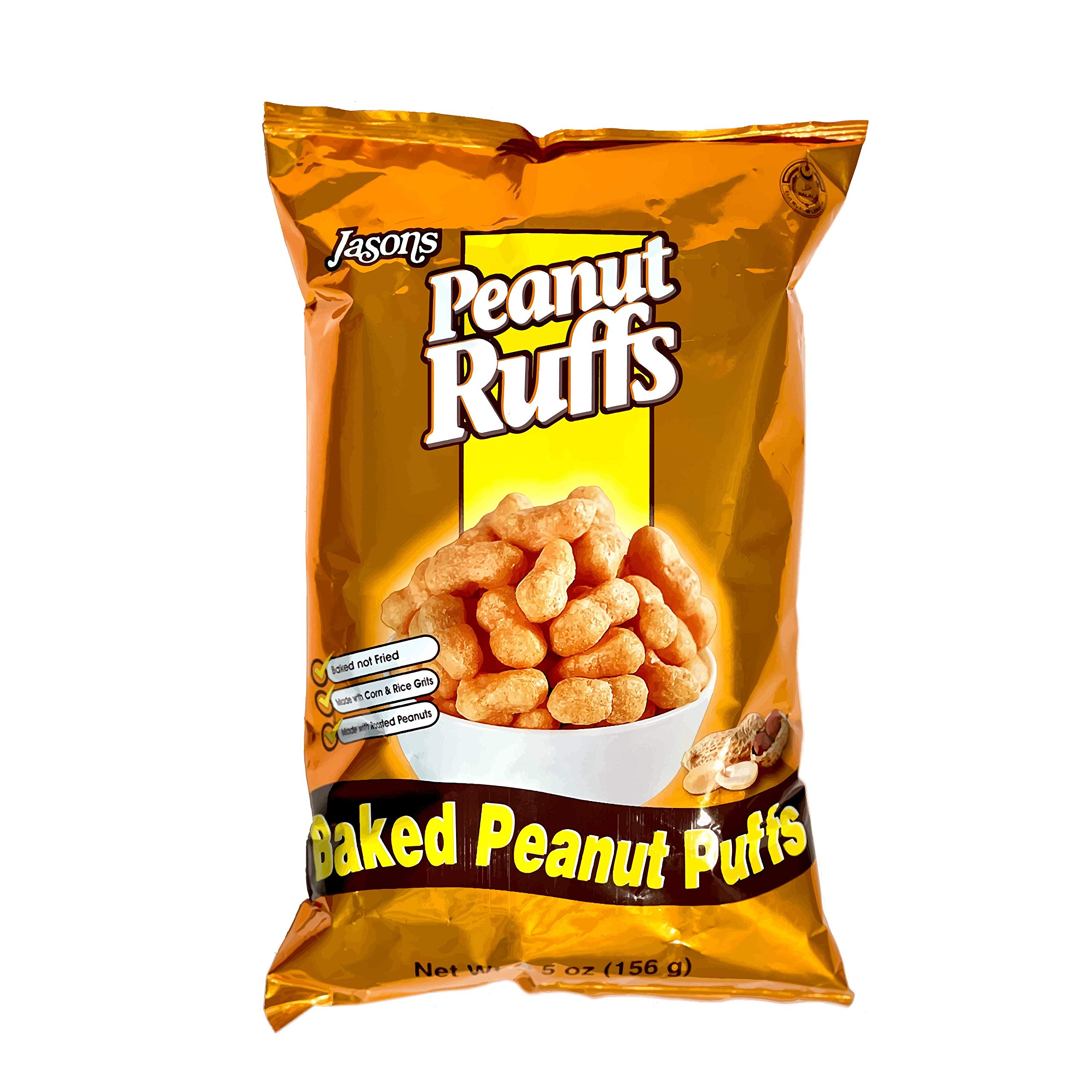 Jason's Peanut Ruffs - 5.5oz Pack of Real Peanut Butter Snacks | Baked with Unique Fiji Flavor | Crunchy Party Snacks & On-the-Go Treats