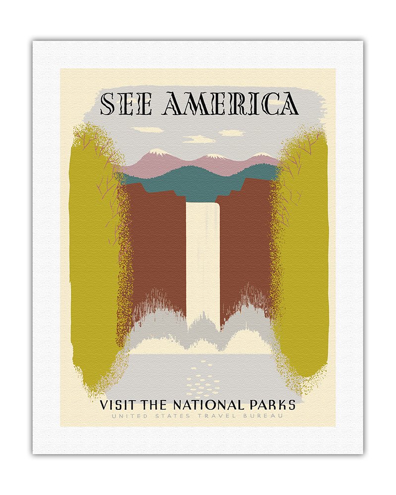 Vintage National Parks Travel Poster - Harry Herzog 1940 Waterfall Art Print - 20x26 Inch Rolled Canvas Wall Decor for Home & Office | Explore America's Scenic Landscapes