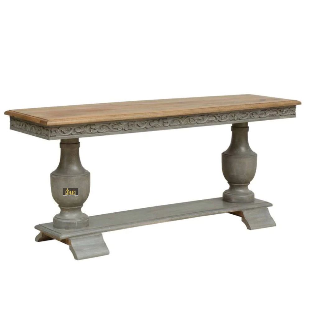 French Provincial Style Grey Wooden Pillar Console Table - Elegant Entryway, Living Room, or Hallway Decor for Home & Office