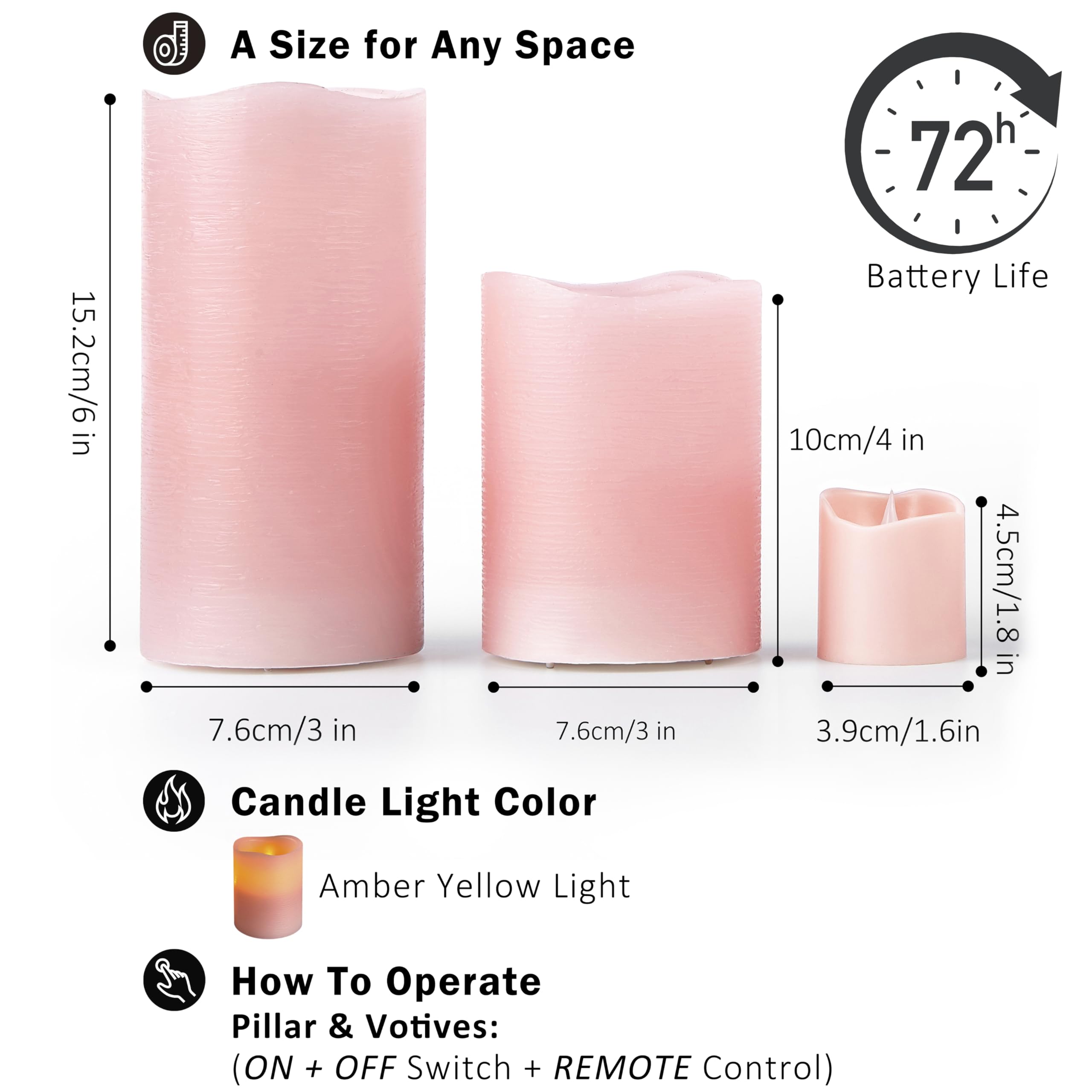 FURORA LIGHTING 8-Pack Pink Real Wax Flameless LED Candles with Remote & Timer - 4 Pillar & 4 Votive Flameless Candles Set, Battery Included for Home Decor, Wedding, Party & Romantic Ambiance Lighting