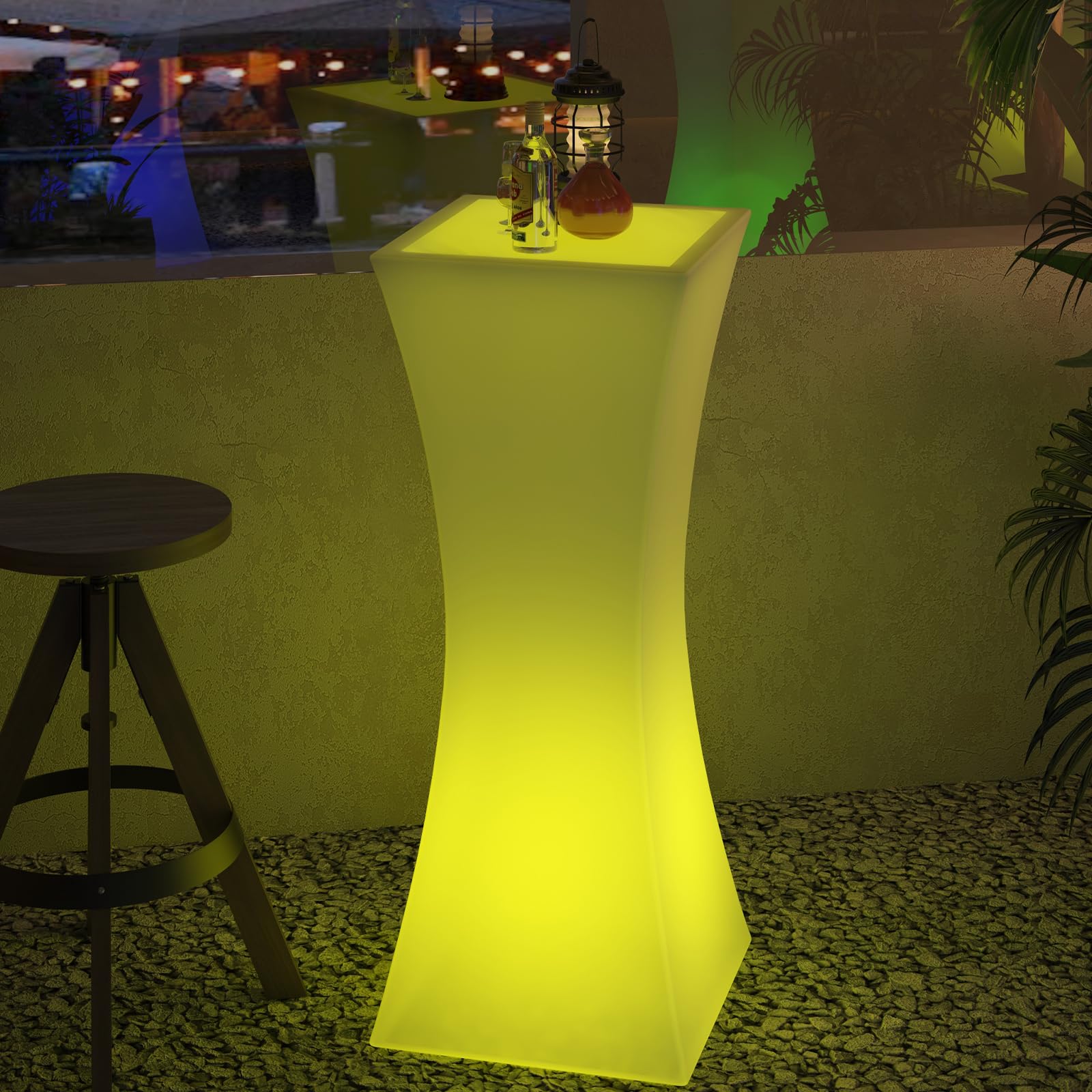 16 Color Changing LED Light Up Pub Table with Remote - Waterproof Rechargeable Luminous Cocktail Table for Home, Bar & Party Decor | Square Column Design for Indoor/Outdoor Use