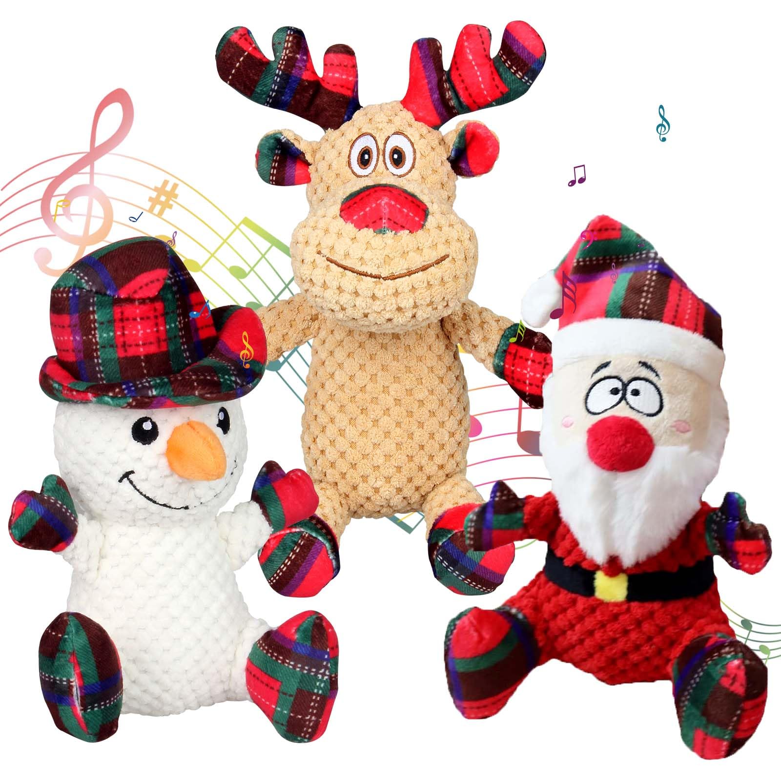 3 Pack Christmas Squeaky Dog Toys - Plush Chew Toys for Small & Medium Dogs, Puppy Teething Toys with Funny Squeaker for Playtime & Training - Perfect for Holiday Gifts, Birthday Presents & Interactive Play