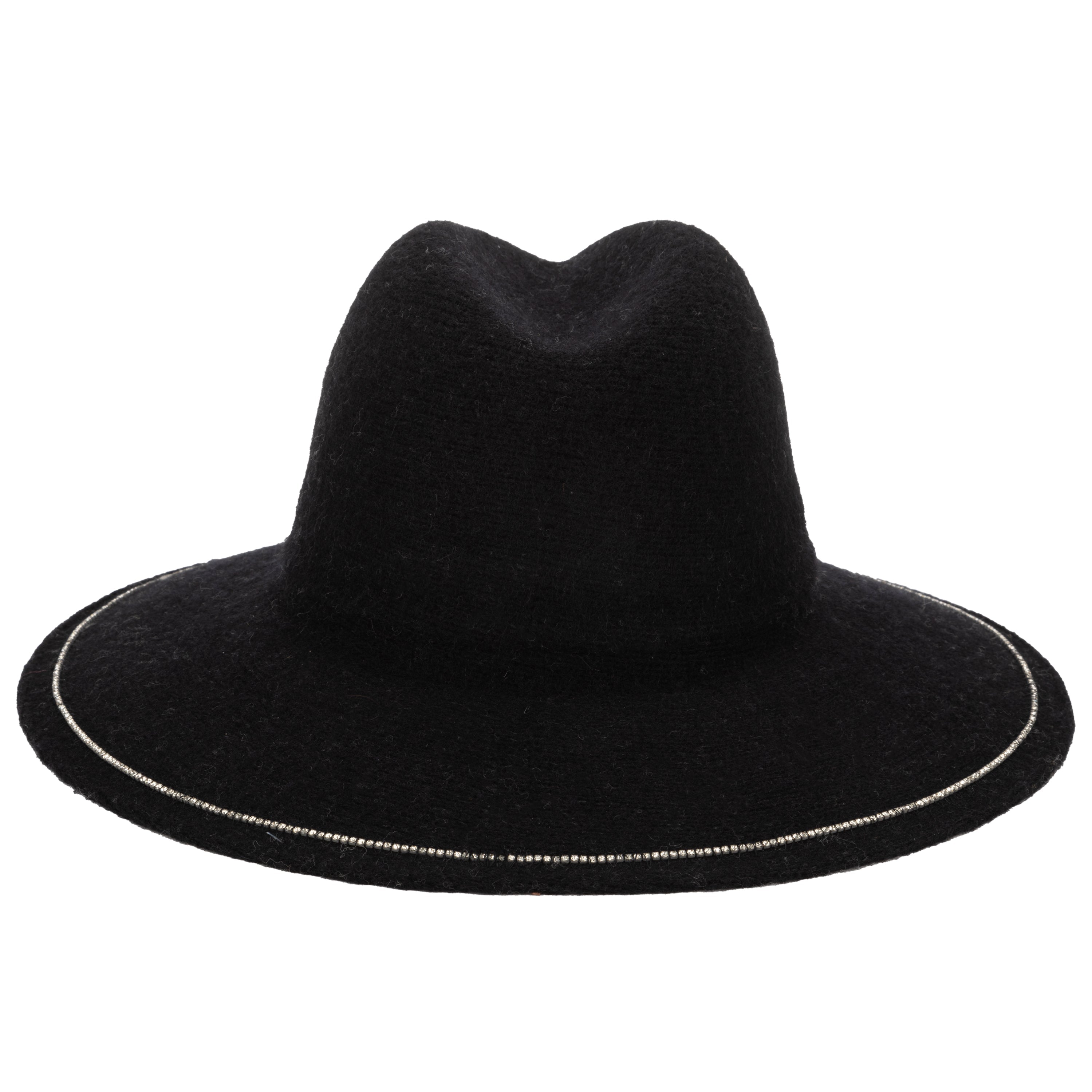 Among Stars Machine Knit Fedora Hat with Rhinestone Brim Edge - Stylish Women's Fashion Accessory for Parties, Weddings & Special Occasions - Model KNH1508
