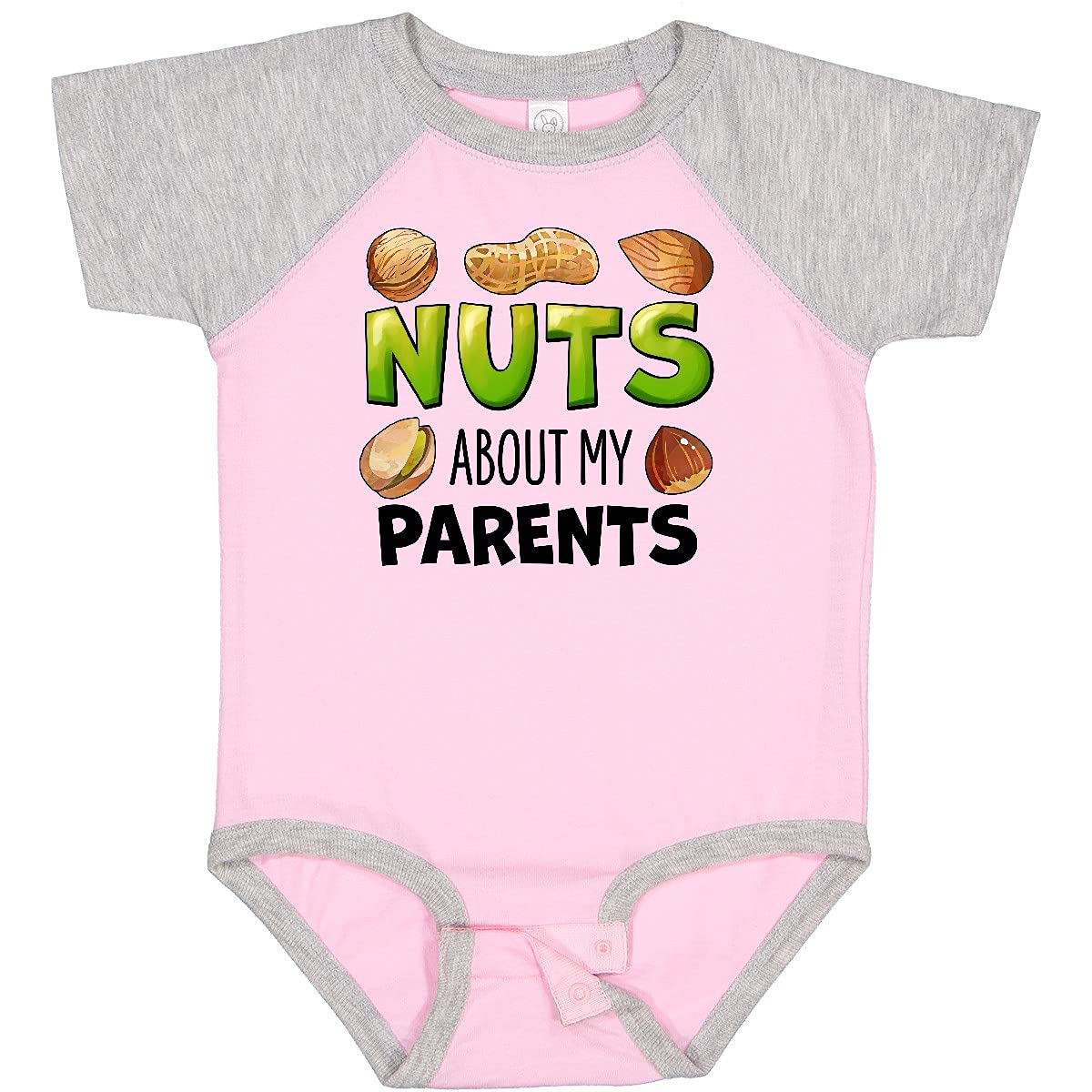 Inktastic Nuts About My Parents Peanut Almond Pistachio Baby Bodysuit - Cute Organic Cotton Onesie for Newborns & Infants - Perfect for Family Photos, Holidays & Special Occasions