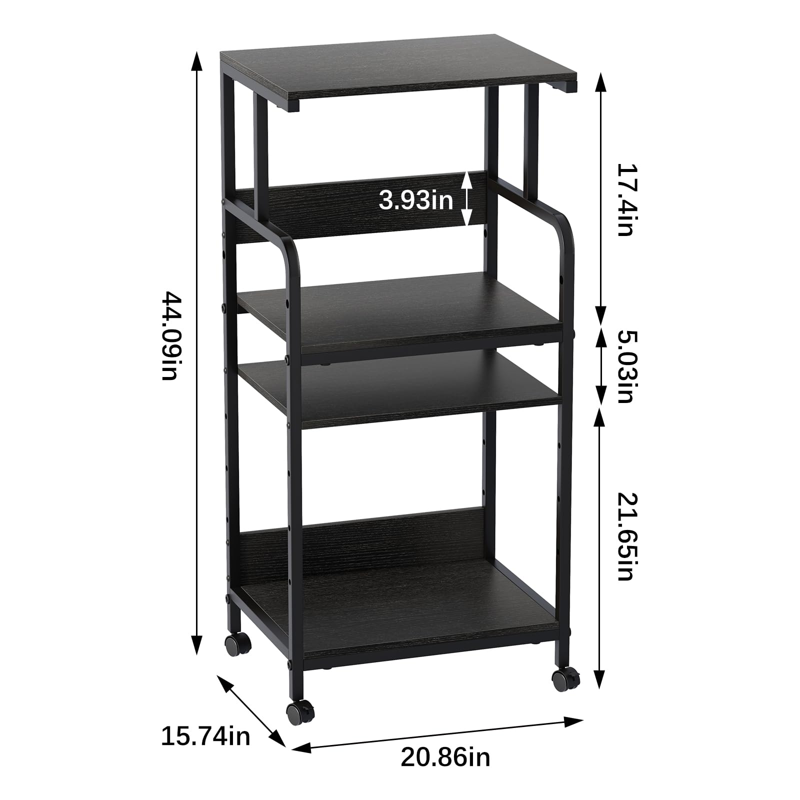 4 Tier Printer Stand with Storage Shelf - Large Mobile Printer Cart with Wheels for Home Office - Adjustable Printer Table for Heat Press, Scanner & Fax - Black (Perfect for Small Spaces & Office Organization)