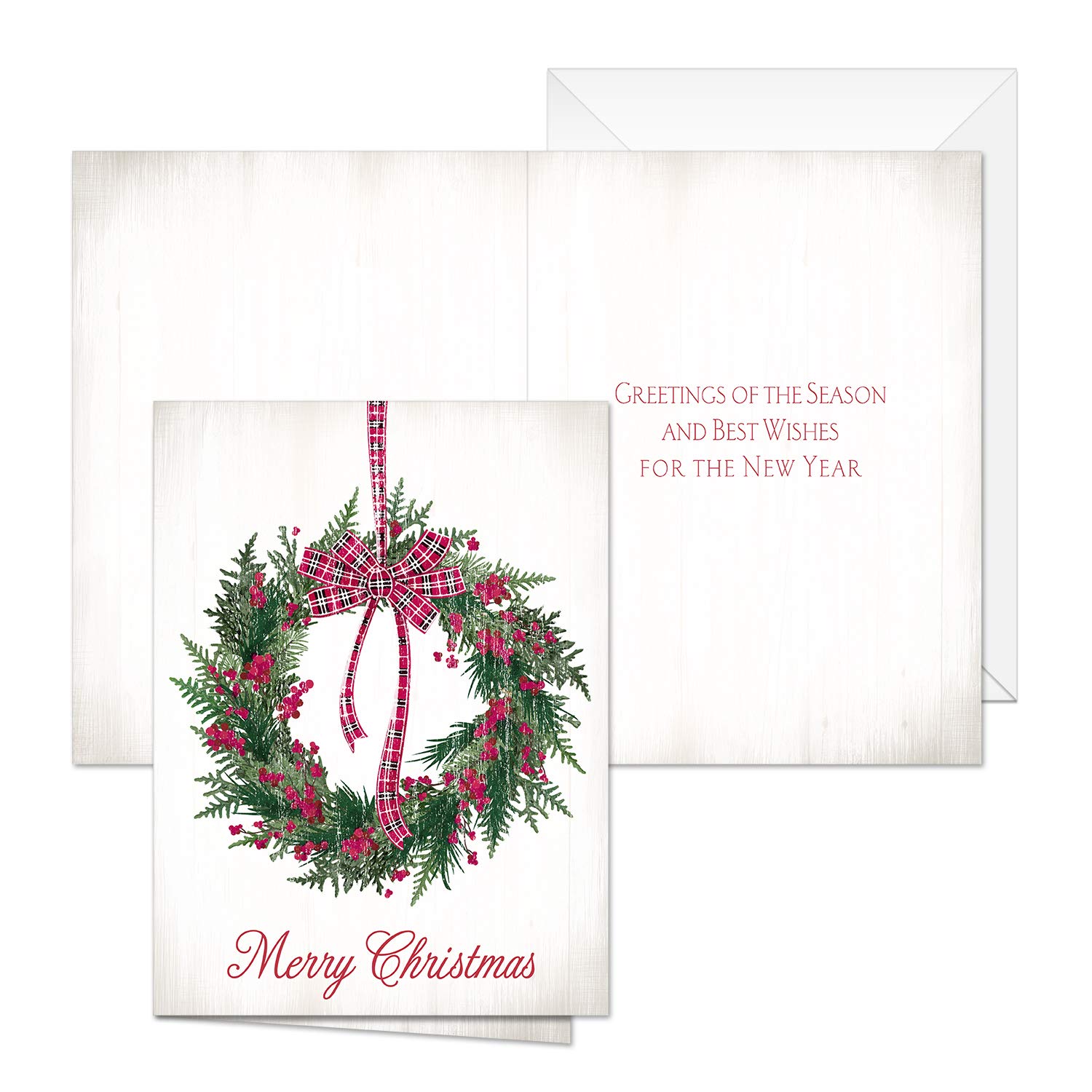 25 Classic Holiday Christmas Cards with White Envelopes - 5 Retro Christmas Designs (4 5/8
