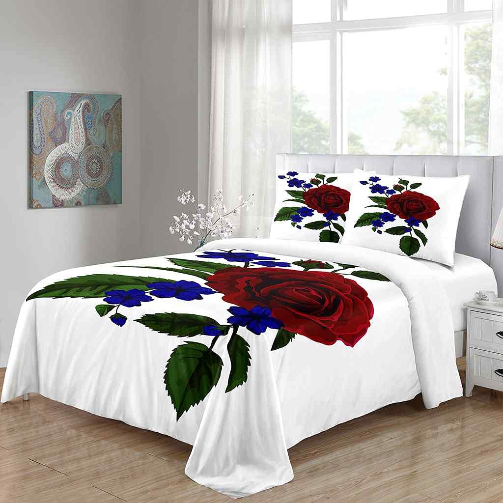Red Rose Floral Duvet Cover Set - California King Size (98
