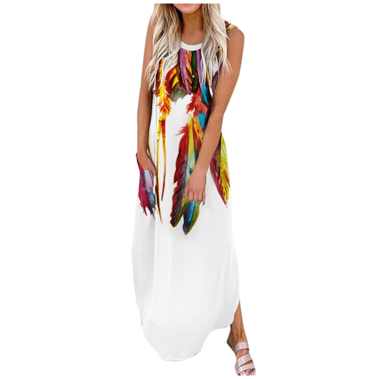 Tie-Dye Maxi Dresses for Women - Casual Loose Floral & Graffiti Print Summer Sleeveless Long Dresses - Perfect for Beach Vacations, Music Festivals & Boho Style Outfits