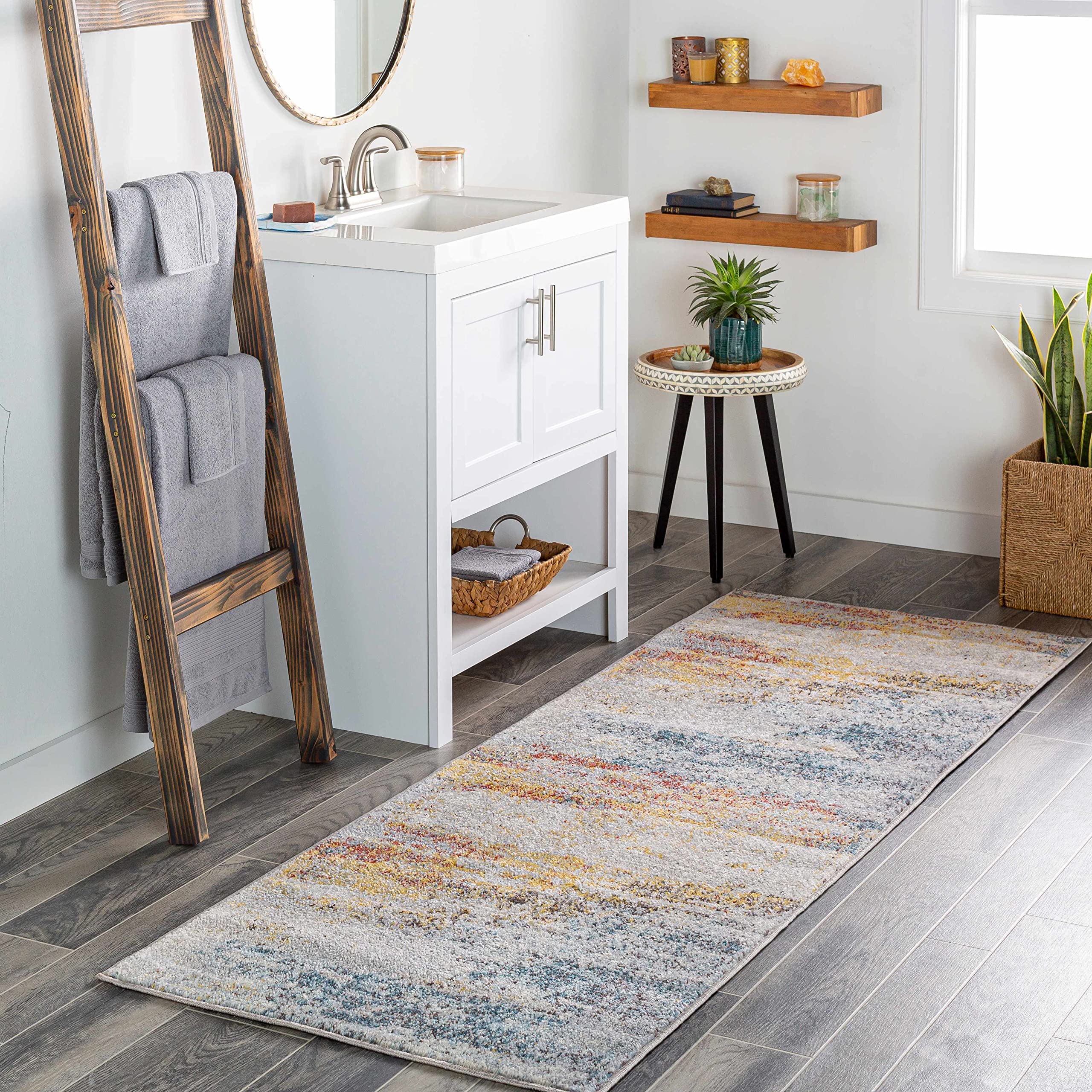 Hauteloom Alexandra Modern Area Rug for Living Room & Bedroom - Soft Gray, Beige, Red - 8'10