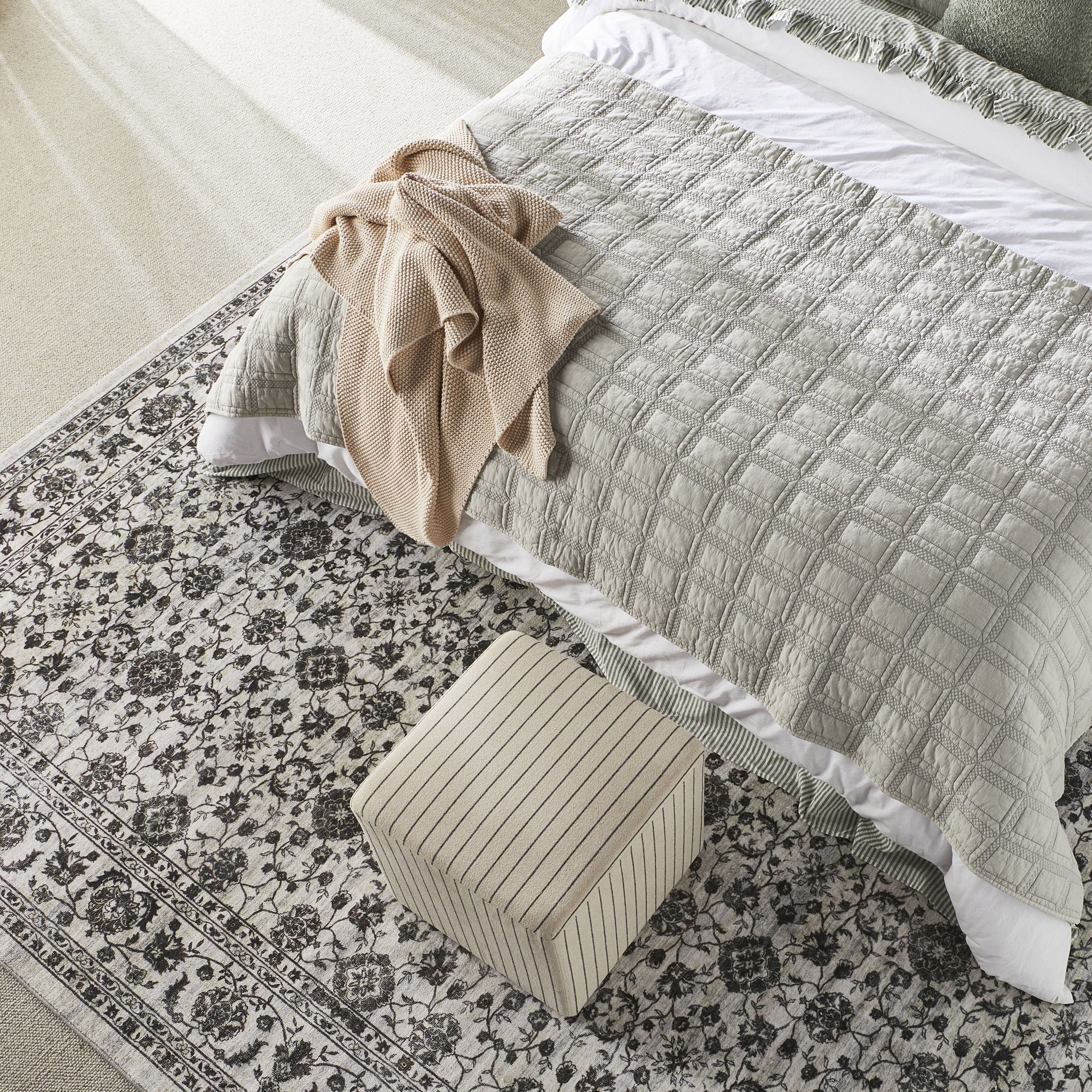 Asher Soft Washed Voile Quilted Coverlet - Light Grey 86x94 Inches - Luxury Bedding for Master Bedroom & Guest Room