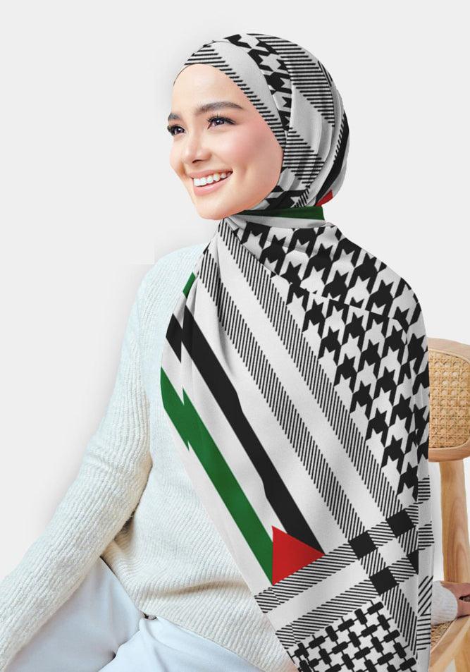 Palestinian Flag Print Classic Hijab Scarf - Lightweight Chiffon Muslim Headscarf for Women - Perfect for Daily Wear, Special Occasions & Showing Cultural Pride
