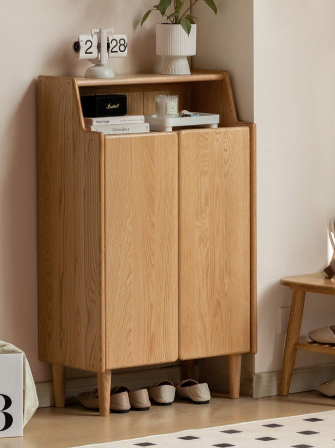 Solid Oak Wood Shoe Storage Cabinet - Organize Entryway & Closet - Perfect for Home, Apartment, and Office Organization