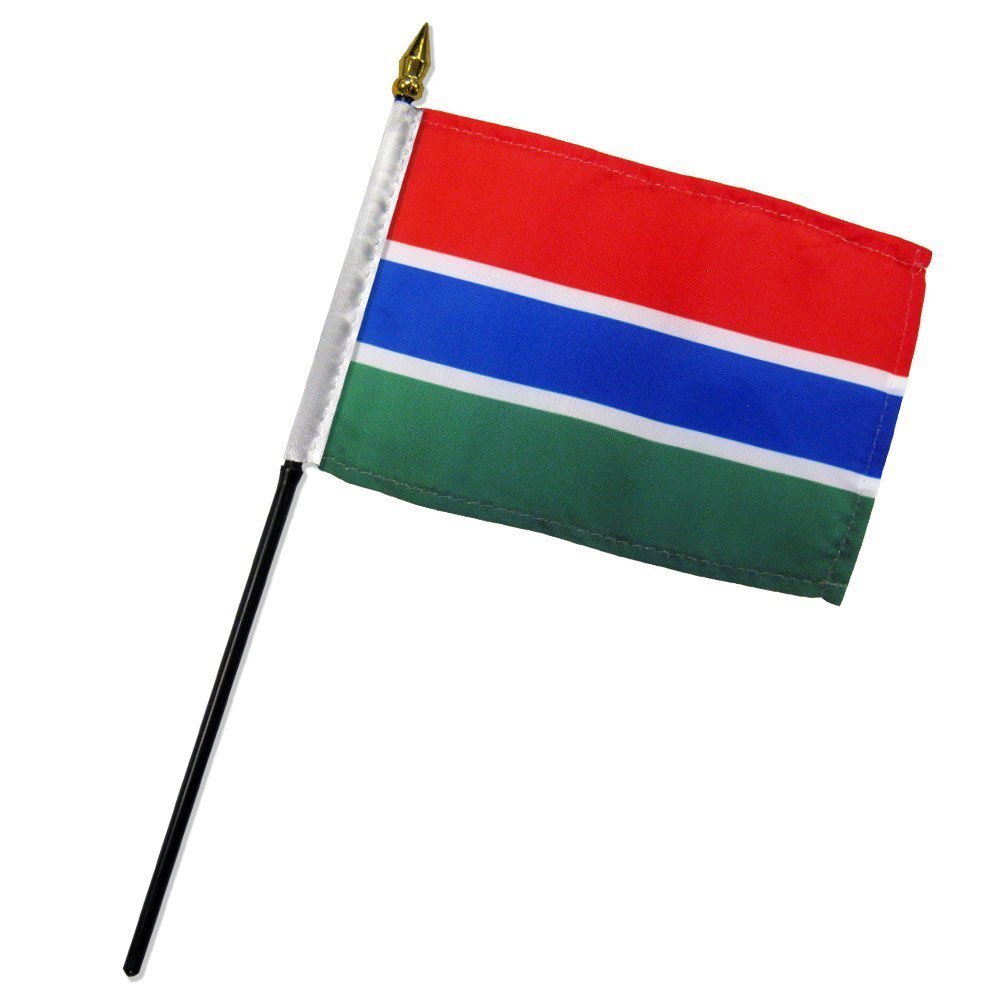 Gambia 4x6 Inch Mini Desk Stick Flags - Set of 6 Small Handheld Flags Without Base - Perfect for Classroom, Sports Events & International Celebrations