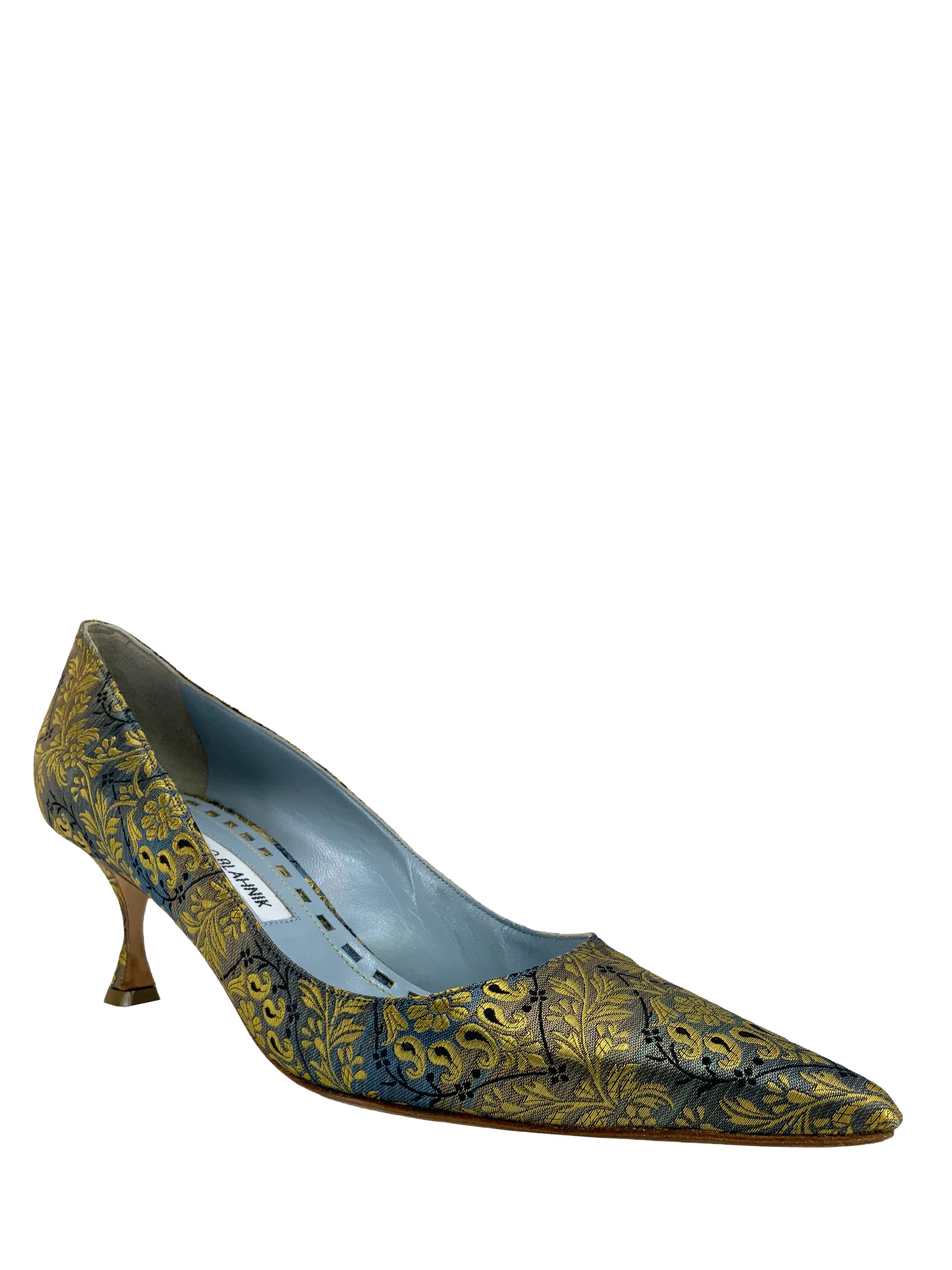 Manolo Blahnik Women's Paisley Satin Tradimod Pumps - Size 8 | Elegant Pointed Toe Heels for Weddings, Parties & Formal Events