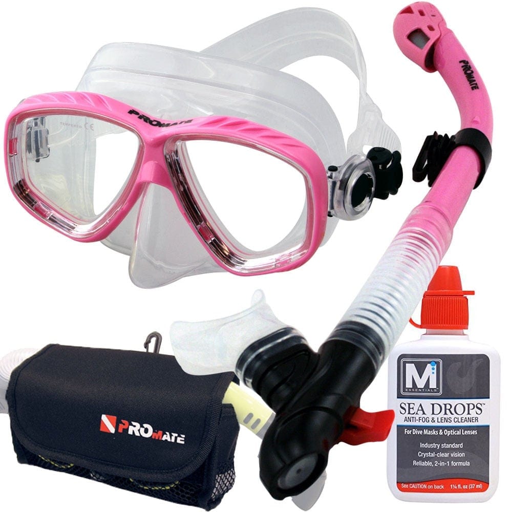 Promate Sea Viewer Prescription Snorkel Set with Anti-Fog Lens, Adjustable Mask & Carry Bag – Perfect for Underwater Exploration, Scuba Diving & Beach Vacations – Model SCS0093 RX(PKG)