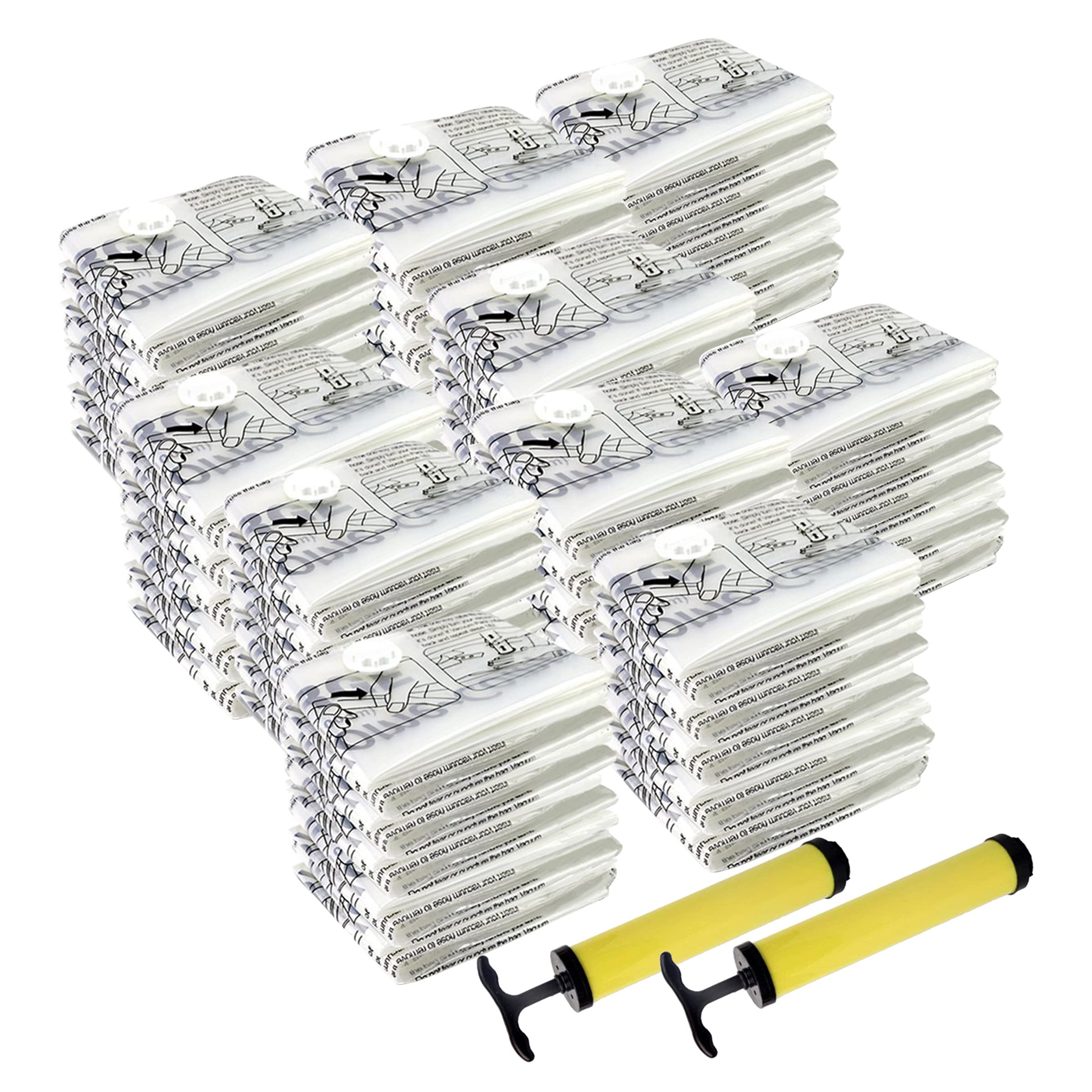 50 Pack Vacuum Storage Bags - Space Saving Compression Bags for Travel, Clothes, Blankets & Seasonal Storage | Airtight Space Saver Bags in 4 Sizes with Hand Pump | Perfect for Closet Organization & Moving by Home-Complete