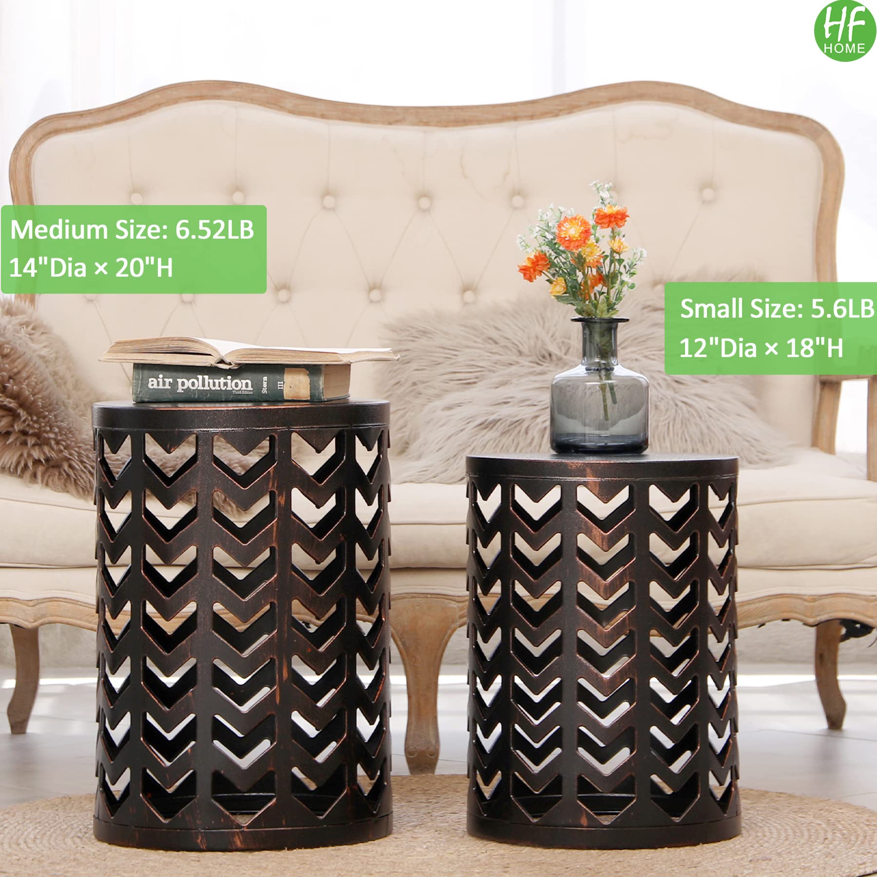 HFHOME 3-Piece Round Metal Coffee Table Set - Modern Nesting End Tables for Living Room, Bedroom, Office | Bronze Side Tables for Plants, Decor & Nightstand Use | Indoor & Outdoor Home Furniture