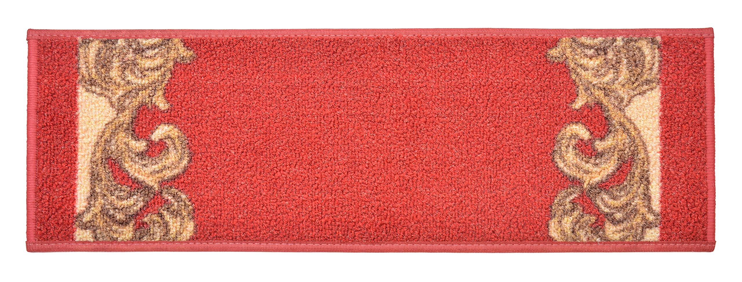 Custom Size Stair Treads with French Border - Veronica Floral Red Non-Slip Stair Treads (11.5