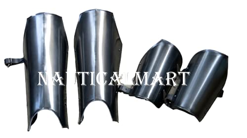 Medieval Steel Blackened Arm Guard & Leg Guard Set - Vambraces & Greaves for LARP, Cosplay, Renaissance Fairs & Historical Reenactment - Dark Knight Armor Protection