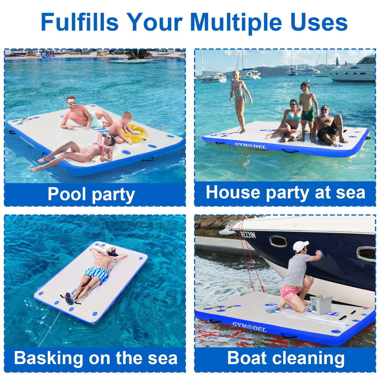 Inflatable Floating Dock - 6/8/10ft Air Dock Platform with Non-Slip Surface & Detachable Ladder | Portable Floating Island Raft for Pool, Beach, Lake & Ocean | Perfect for Swimming, Relaxing & Water Activities