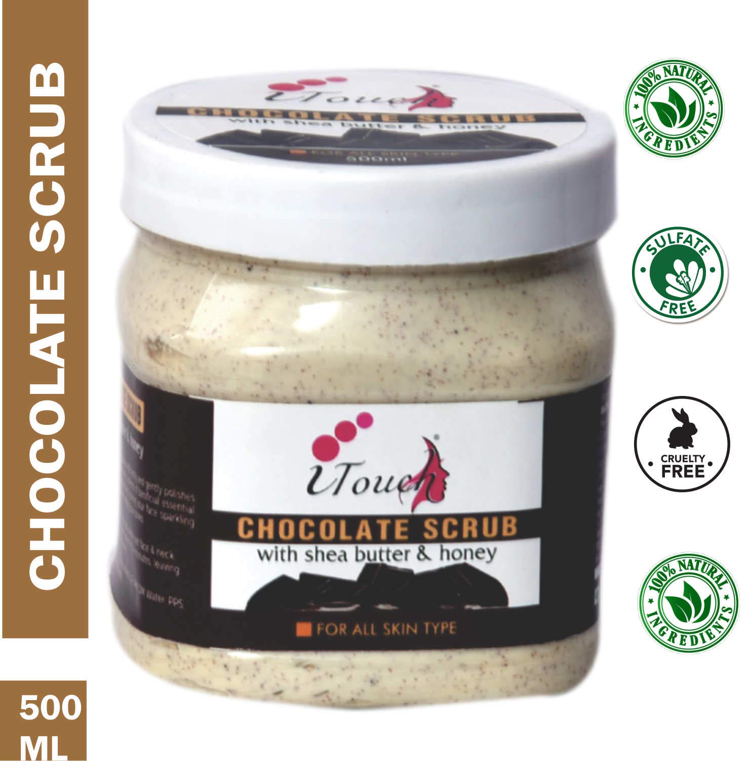 Organic Herbal Chocolate Scrub 500ml - Natural Face & Body Exfoliator, SLS & Paraben Free - Spa Quality Skincare for Glowing Skin at Home