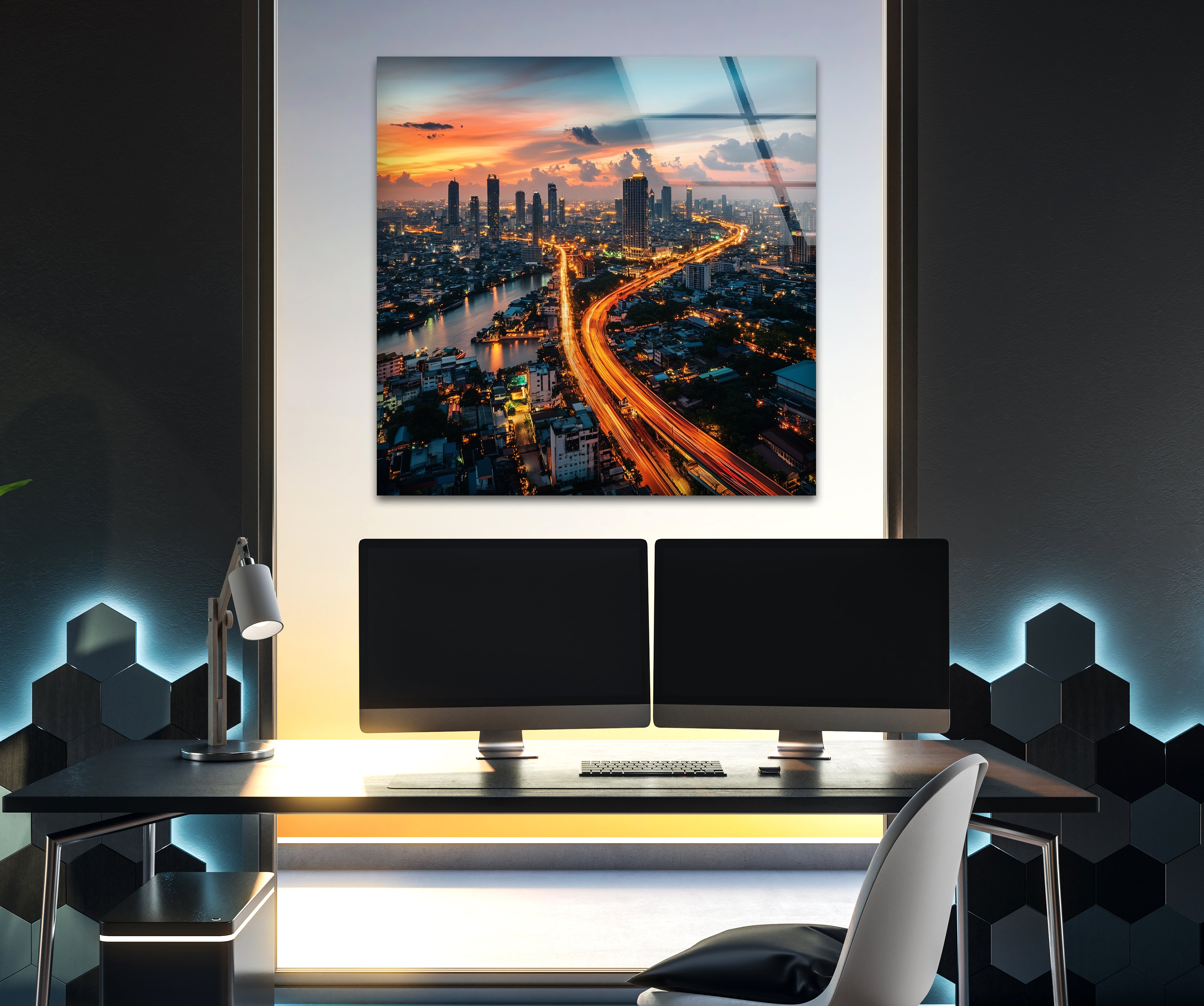 Bangkok Night Glass Wall Art - Stunning Cityscape Decor for Living Room, Bedroom & Office - Perfect Modern Home & Gift Idea