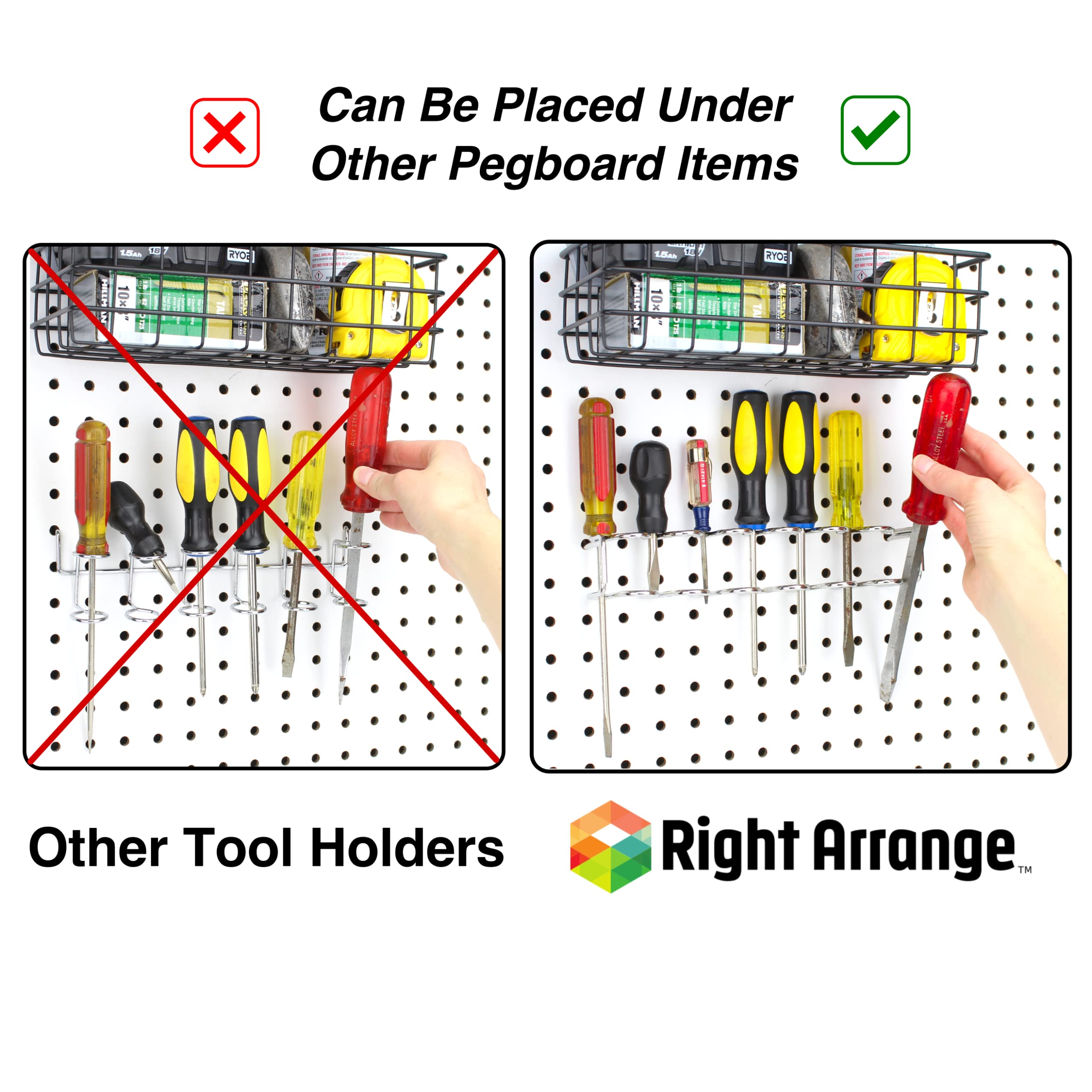 Pegboard Tool Organizer with Hooks - 1-Pack Screwdriver & Pliers Holder for Garage, Workshop, Craft Room - Durable Pegboard Accessory for Tool Storage & Organization (Perfect for DIY Projects & Home Improvement)
