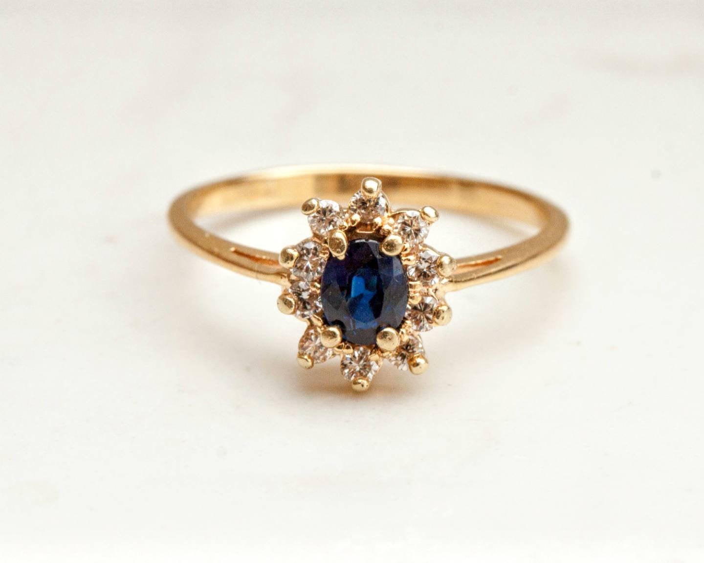 14K Solid Gold Natural Blue Sapphire and Diamond Ring - Sterling Silver, Yellow, White, or Rose Gold - Custom Sizes 5-8 - Perfect for Engagement, Wedding, Anniversary & Special Occasions