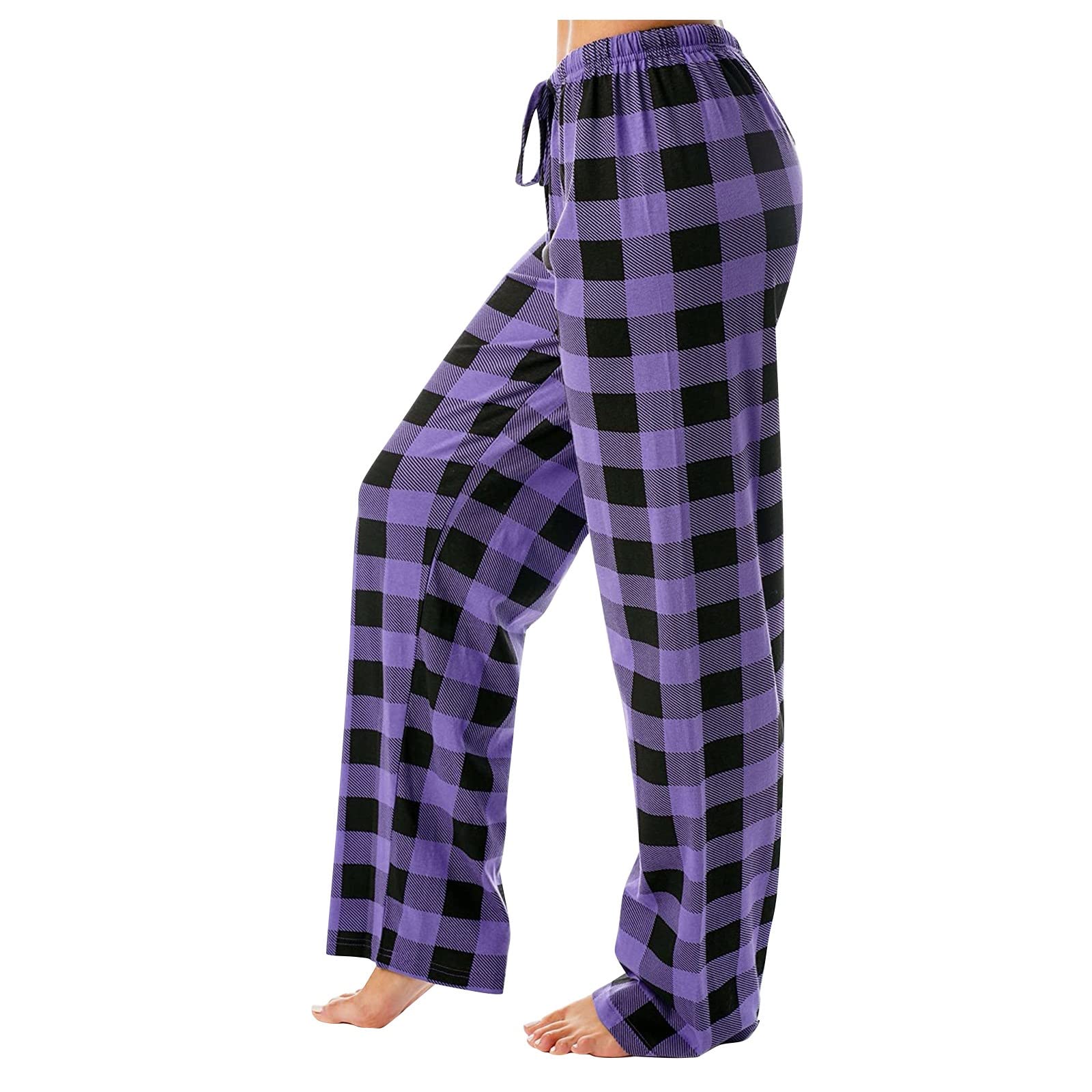 Women's Plaid Print Pajama Pants with Drawstring & Pockets - Soft Lounge Pants for Sleeping, Relaxing at Home or Traveling