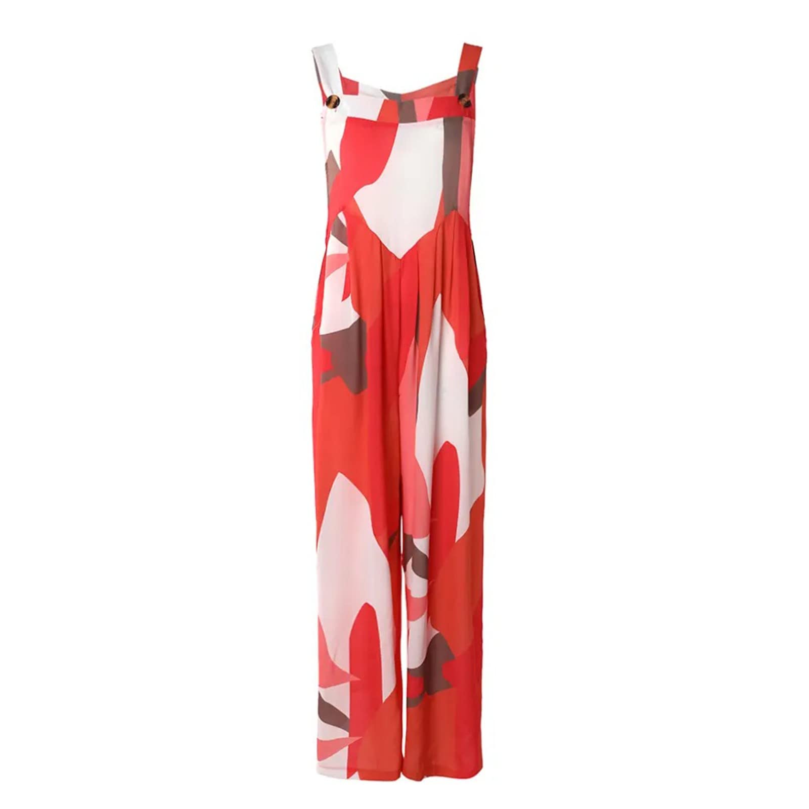 Elegant Printed Button Up Jumpsuit for Women - Dressy Casual Sleeveless Square Neck Romper with Pockets | Perfect for Summer Outfits, Date Nights & Office Wear