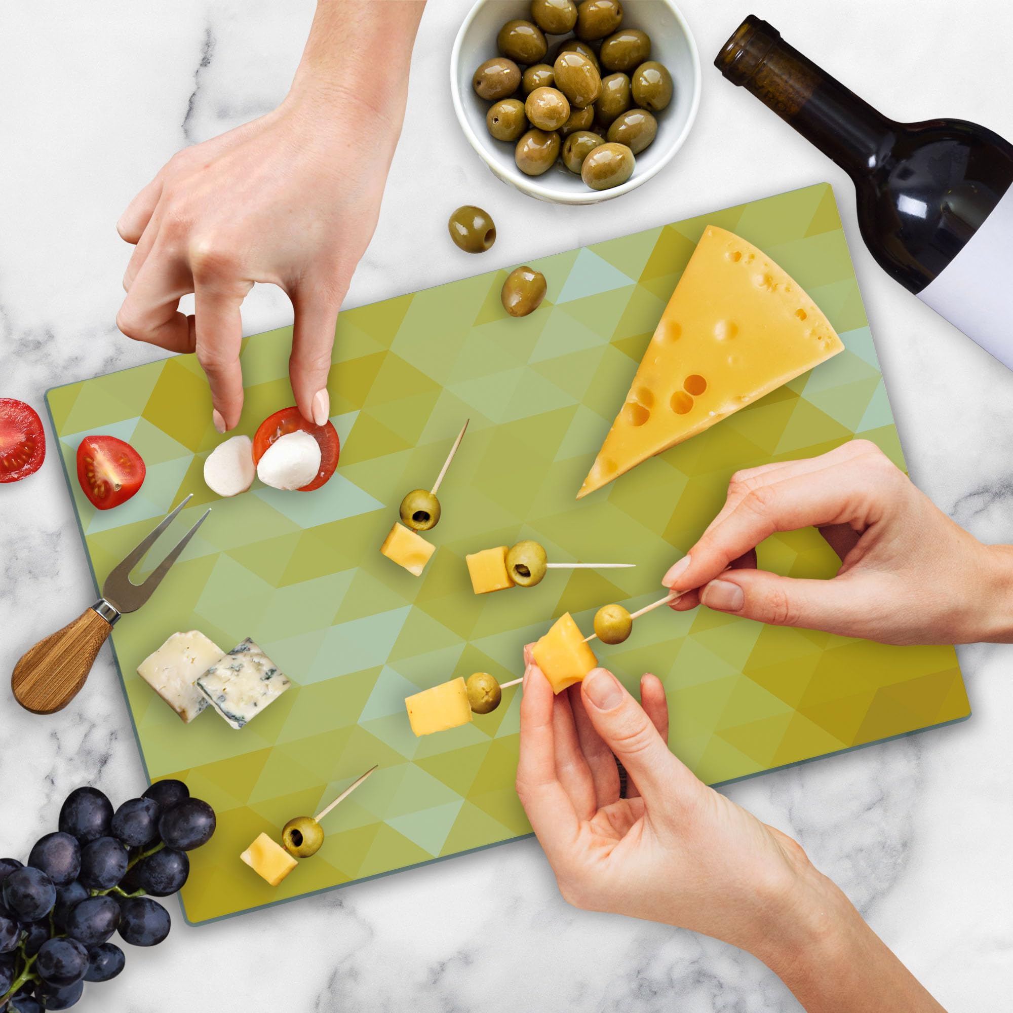 Ambesonne Yellow Glass Cutting Board - Modern Geometric Design for Kitchen & Serving