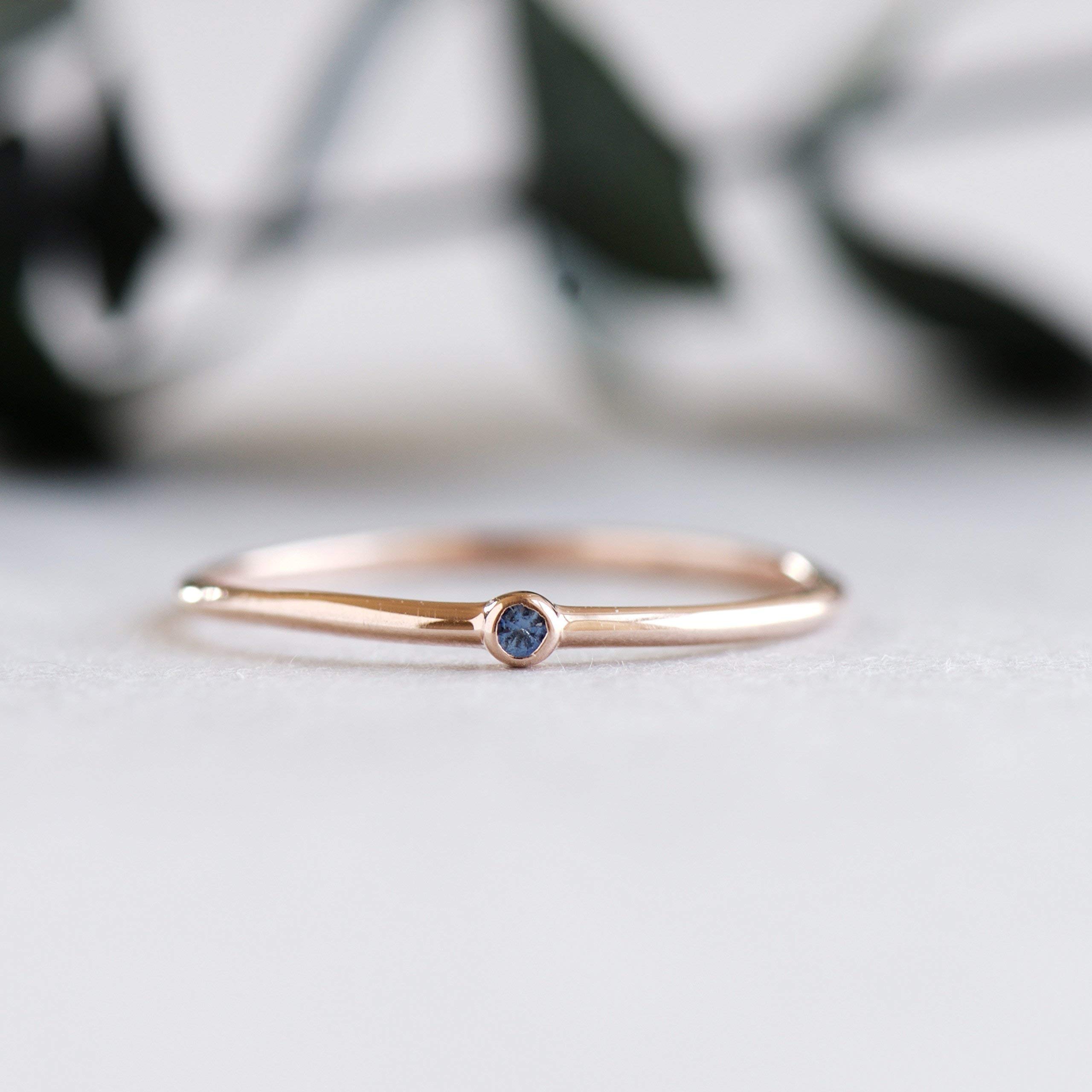 10K Rose Gold Sapphire Ring - September Birthstone Jewelry, Dainty Thin Stacking Ring for Women (HRG001) | Perfect for Everyday Wear, Gift Giving & Special Occasions