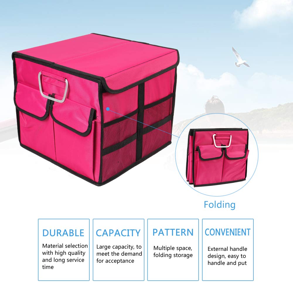 Collapsible Car Trunk Organizer with Non-Slip Straps - Portable Multi-Compartment Storage for SUV, Truck, Minivan & Auto Vehicles (Small, Rose Red) - Perfect for Road Trips, Grocery Shopping & Car Organization